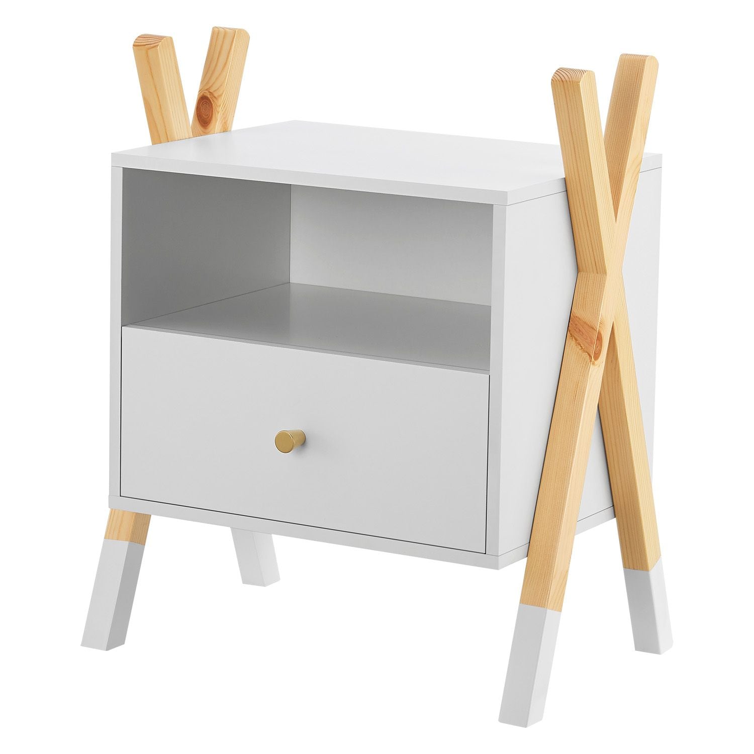 Juskys Kinder Nachttisch Jamie - Schublade, Ablage & Fach - kleiner Nachtschrank Holz - Kommode Wei&szlig; - Bild 1