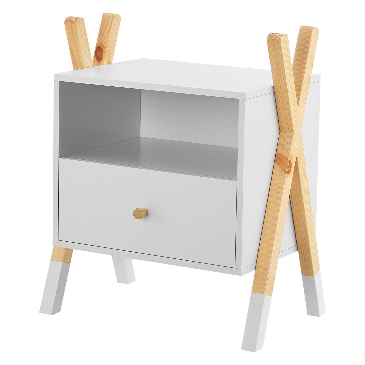 Juskys Kinder Nachttisch Jamie – Schublade, Ablage & Fach – kleiner Nachtschrank Holz – Kommode Weiß | 04260565529606