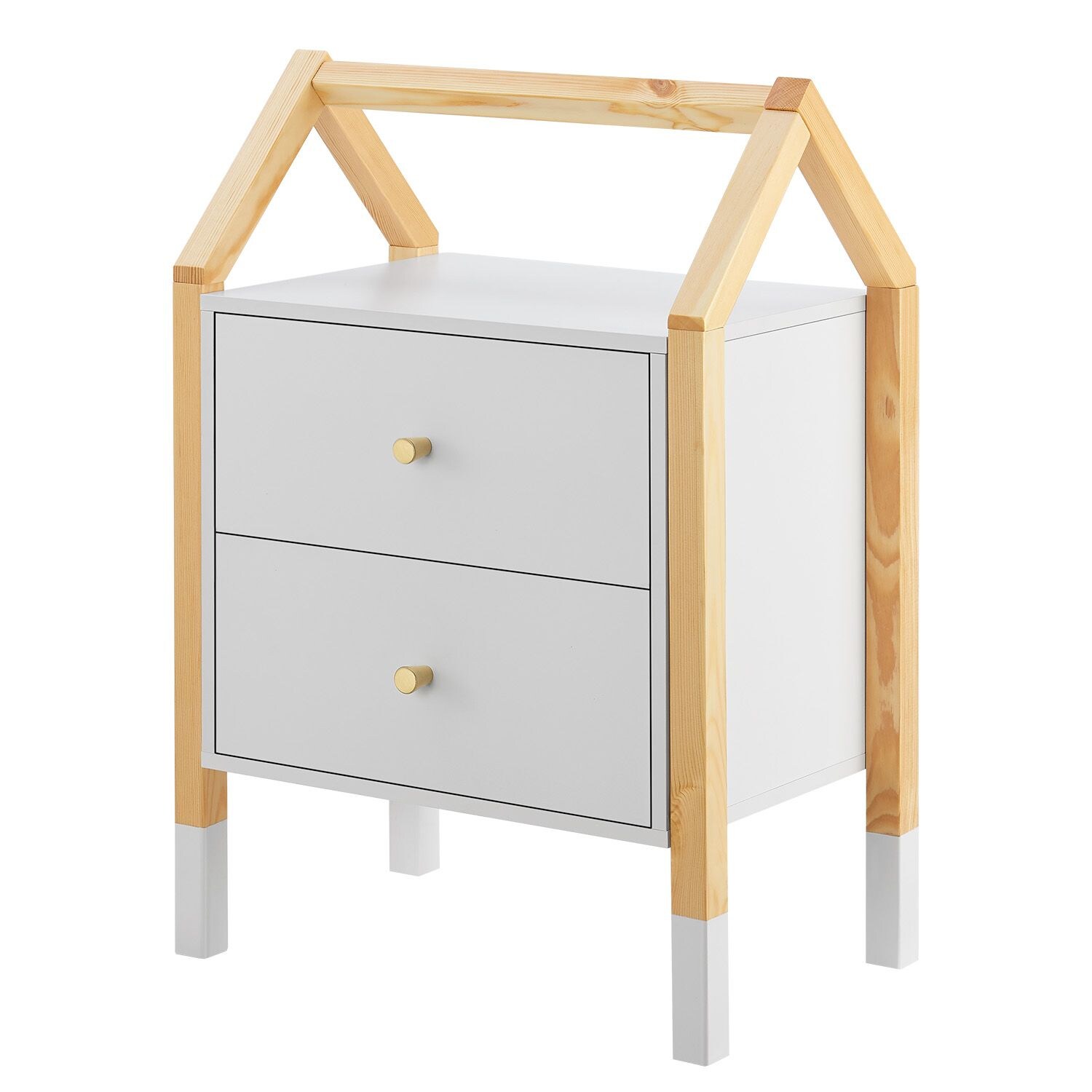 Juskys Kinder Nachttisch Enny mit 2 Schubladen – Nachtschrank klein & modern – Kommode Holz – Weiß | 04260565529613
