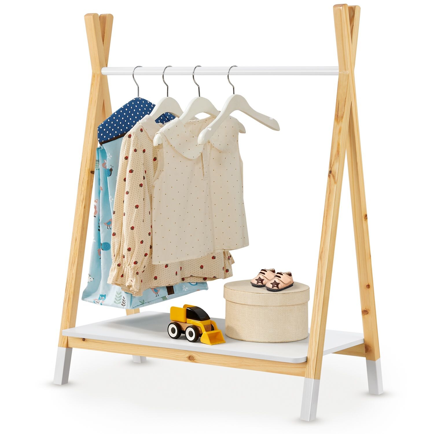 Juskys Kinder Kleiderständer Heidy mit Ablage & Kleiderstange – Holz Kindergarderobe Weiß | 04260565529620