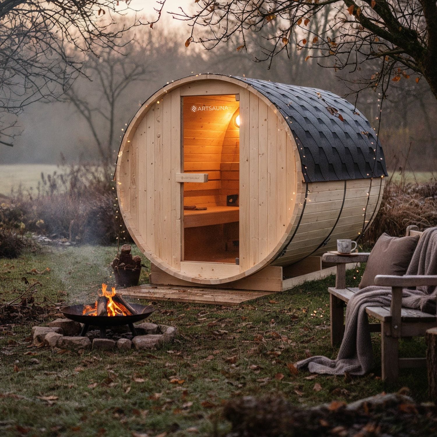 Artsauna Fasssauna Spitzbergen 220 - 6 Personen, 8 kW Ofen, Zubeh&ouml;r - Fichtenholz Sauna - Bild 1