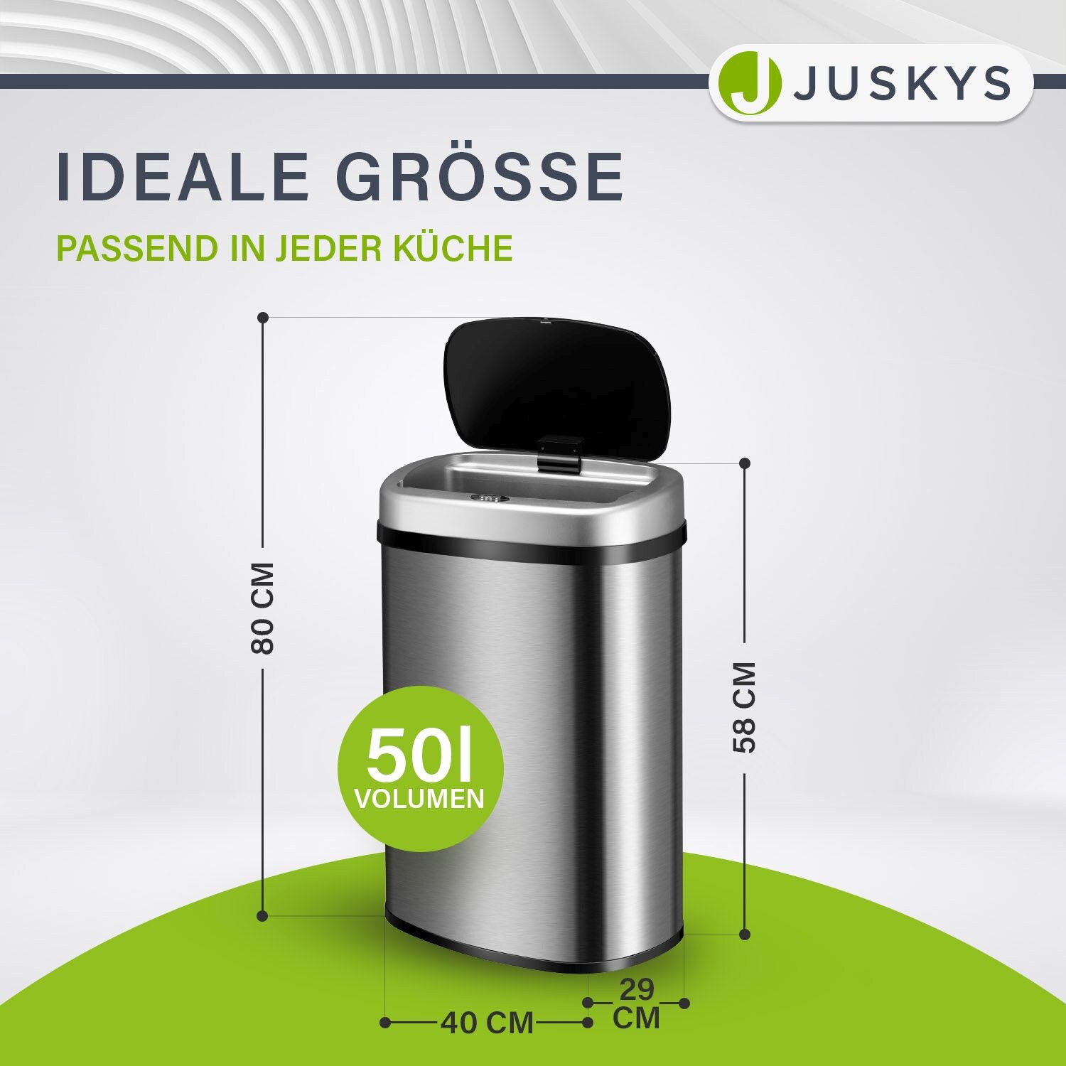 Juskys Automatik Mülleimer mit Sensor 50L - Abfalleimer mit elektrischem Deckel rechteckig