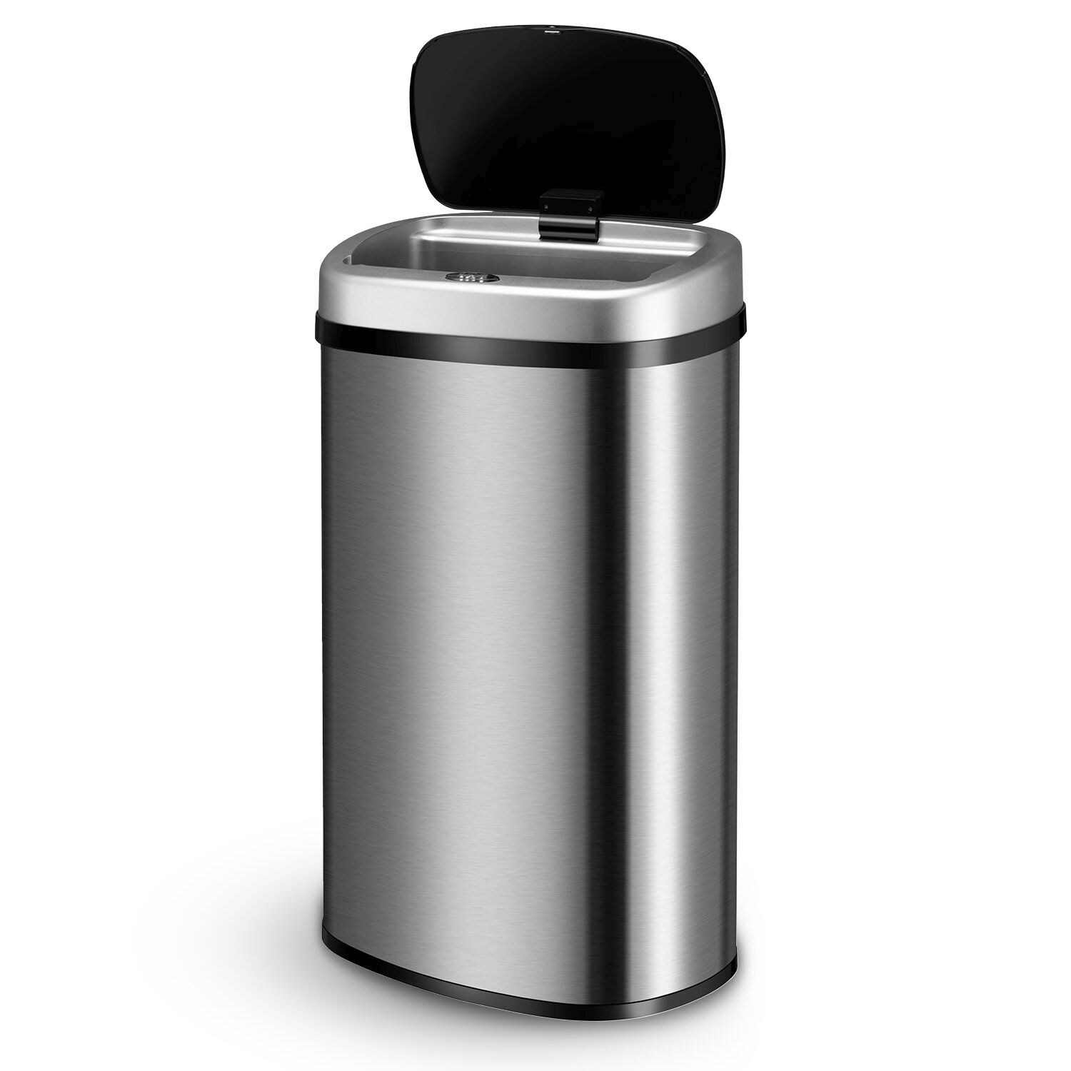 Juskys Automatik Mülleimer mit Sensor 60L – Abfalleimer mit elektrischem Deckel rechteckig – Silber | 04260565529804