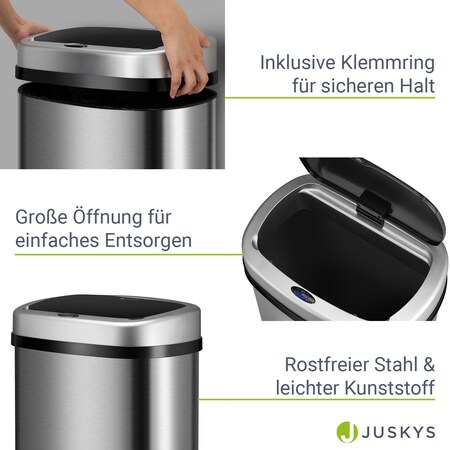 Juskys Automatik Mülleimer mit Sensor 60L - Abfalleimer mit elektrischem  Deckel rechteckig - Silber online kaufen bei Netto