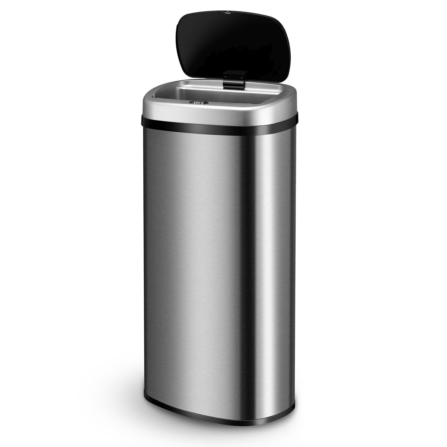 Juskys Automatik Mülleimer mit Sensor 70L – Abfalleimer mit elektrischem Deckel rechteckig – Silber | 04260565529835