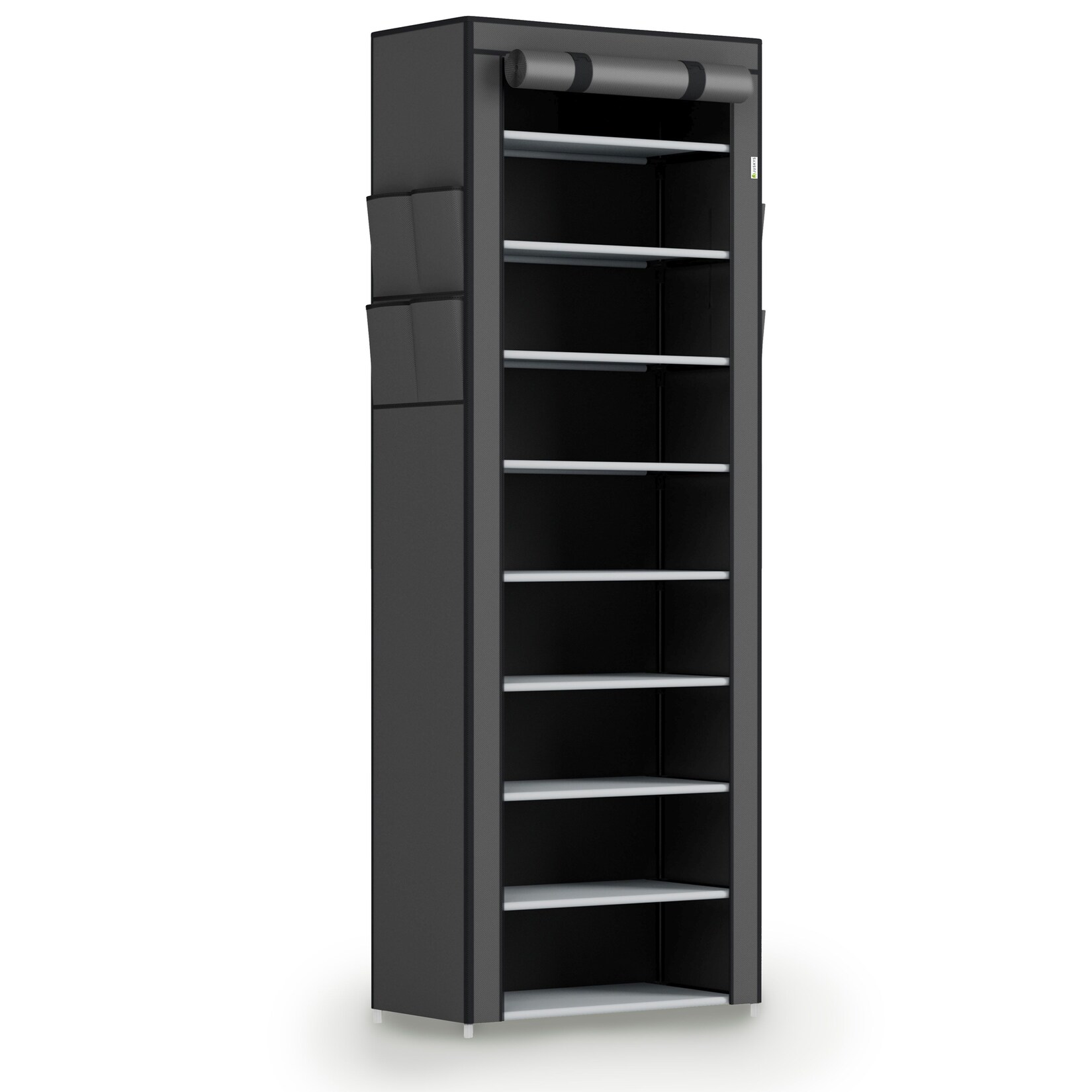 Juskys Schuhschrank M Grau mit 9 Ebenen, geschlossen, Stoff-Bezug wasserabweisend, Stecksystem | 04260565529866