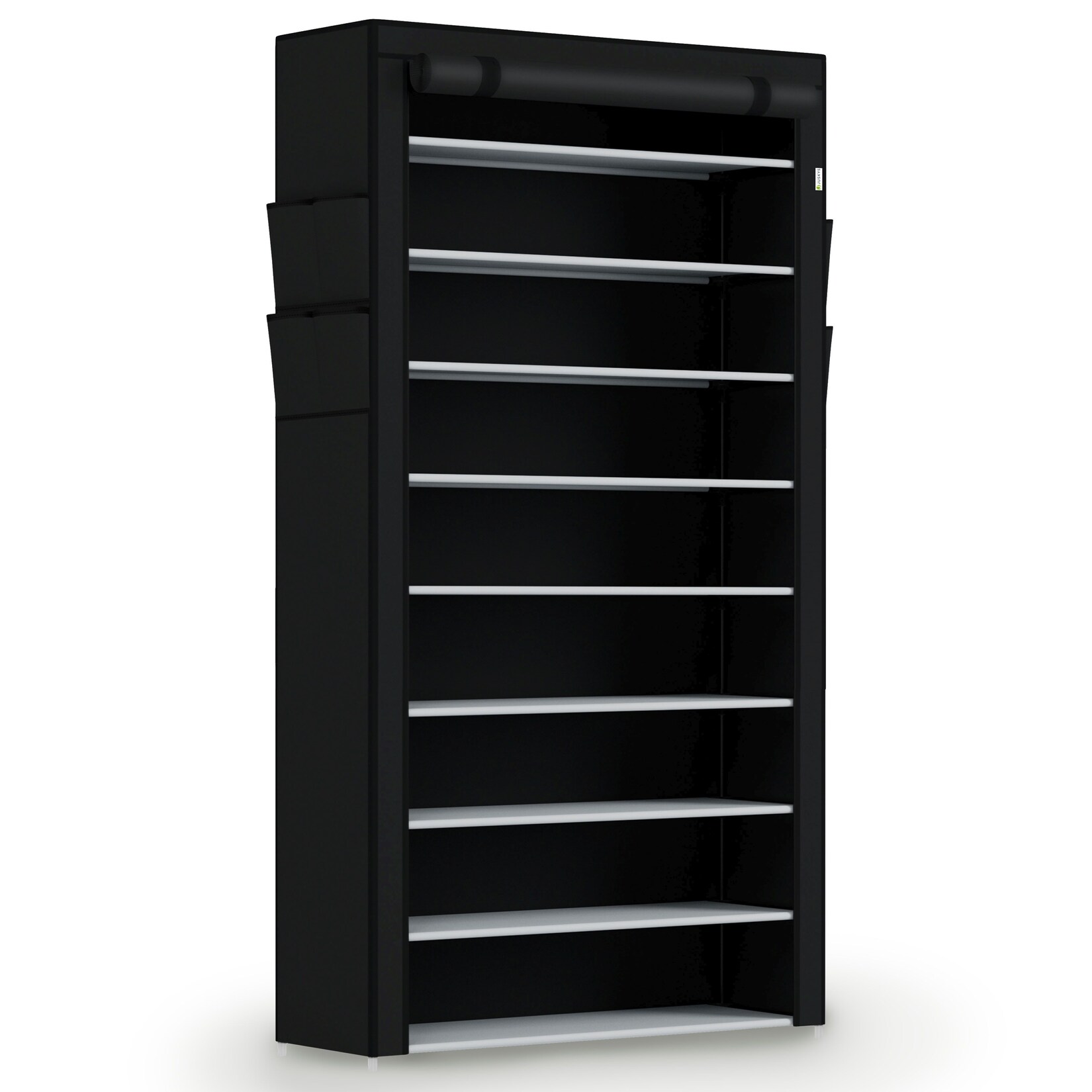 Juskys Schuhschrank L Schwarz mit 9 Ebenen, geschlossen, Stoff-Bezug wasserabweisend, Stecksystem | 04260565529880