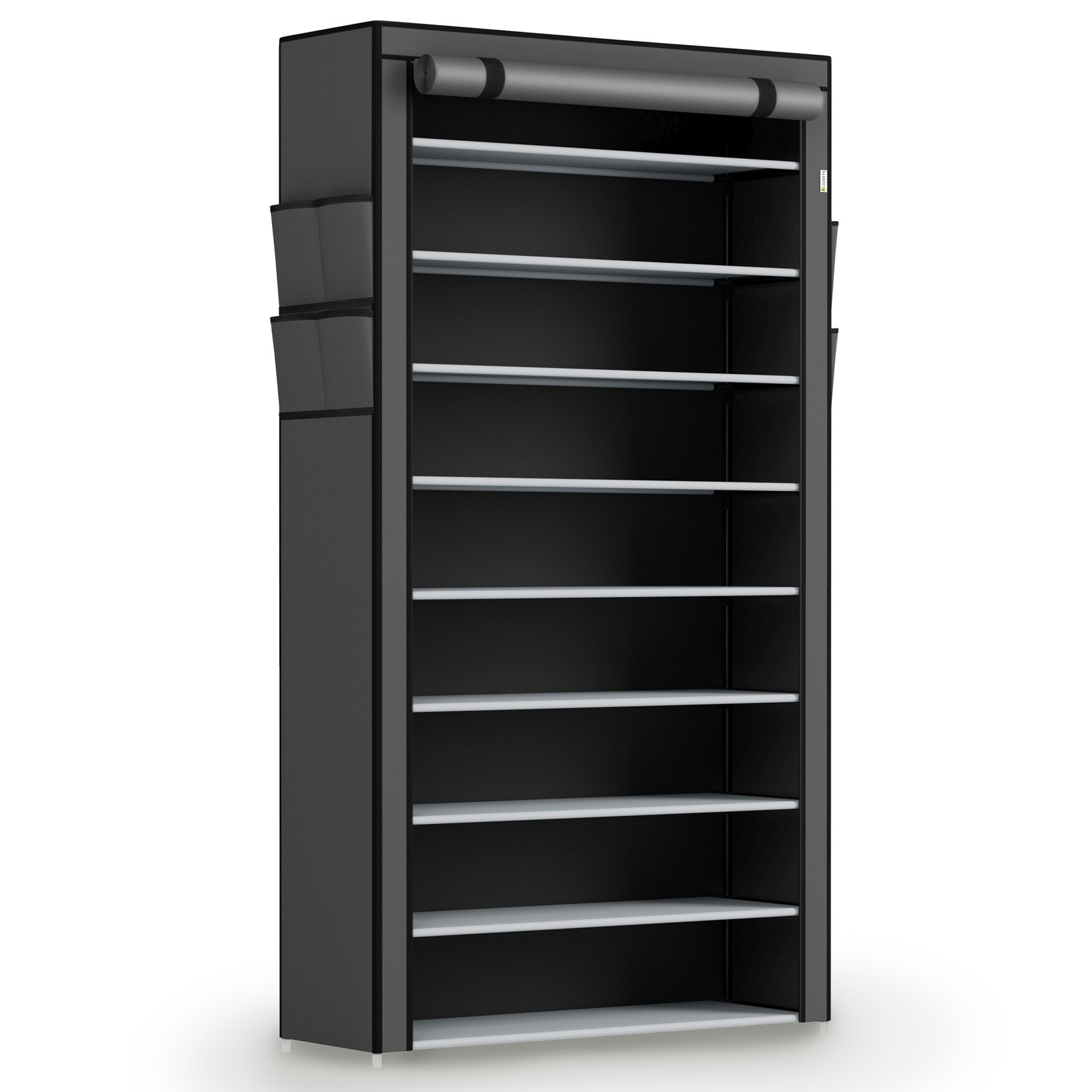 Juskys Schuhschrank L Grau mit 9 Ebenen, geschlossen, Stoff-Bezug wasserabweisend, Stecksystem | 04260565529897