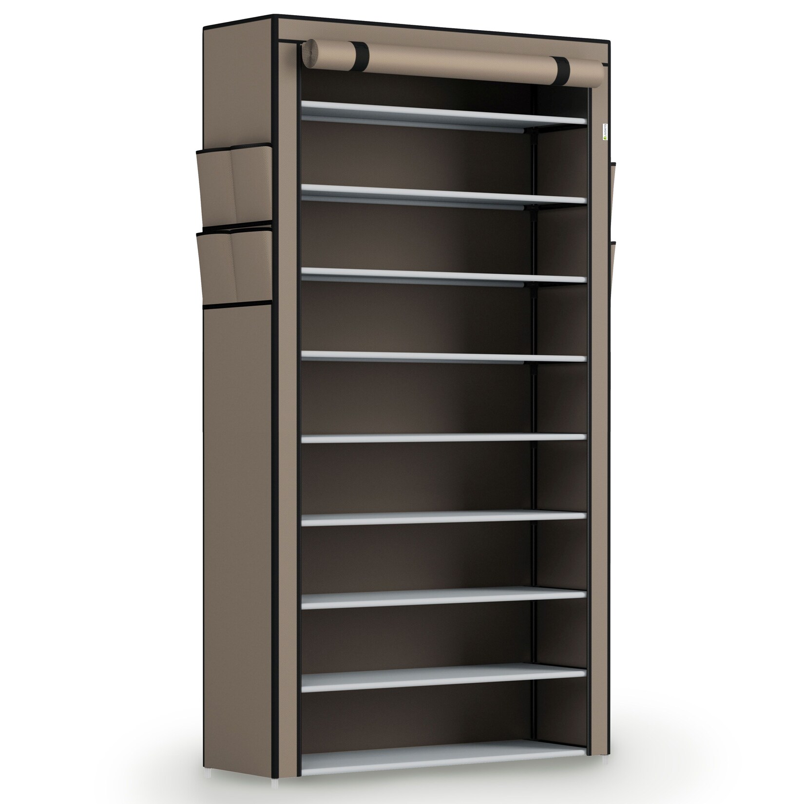 Juskys Schuhschrank L Hellbraun mit 9 Ebenen, geschlossen, Stoff-Bezug wasserabweisend, Stecksystem | 04260565529903