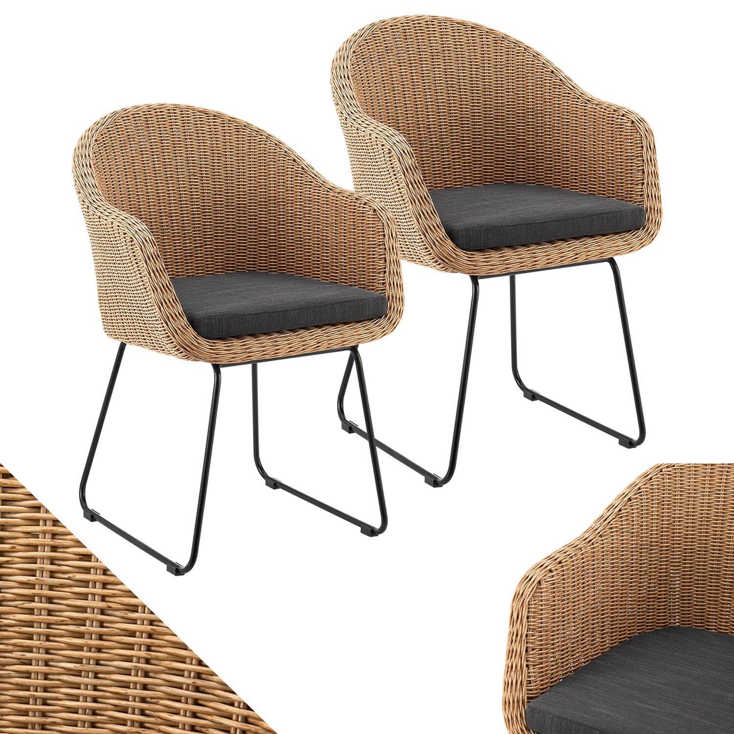 Juskys Rattan Korbsessel Cody 2er Set mit Kissen - Indoor & Outdoor Rattanst&uuml;hle - Korbst&uuml;hle Natur - Bild 1