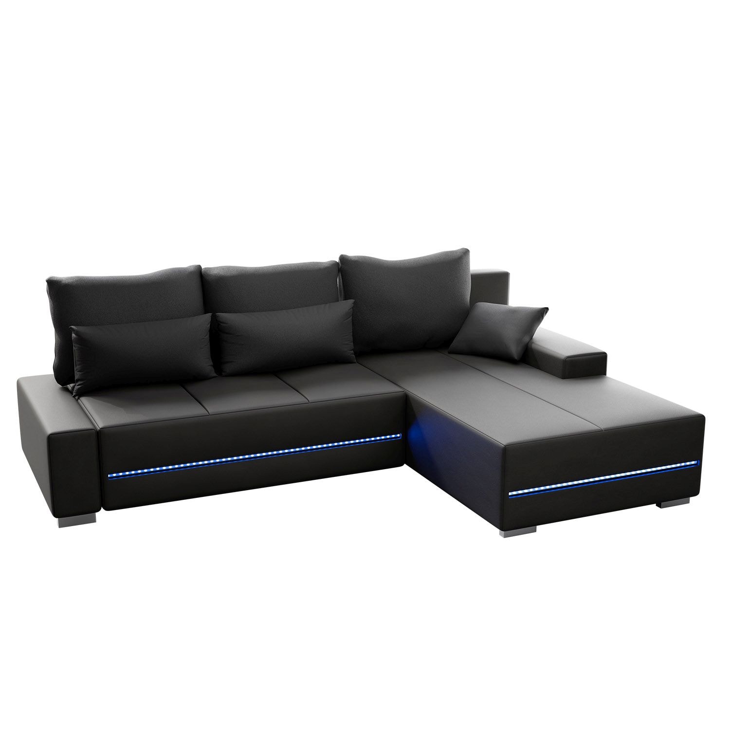 Juskys Sofa Davos Rechts - Bequemes Ecksofa mit Schlaffunktion, Bettkasten, Samt & LEDs - Dunkelgrau - Bild 1
