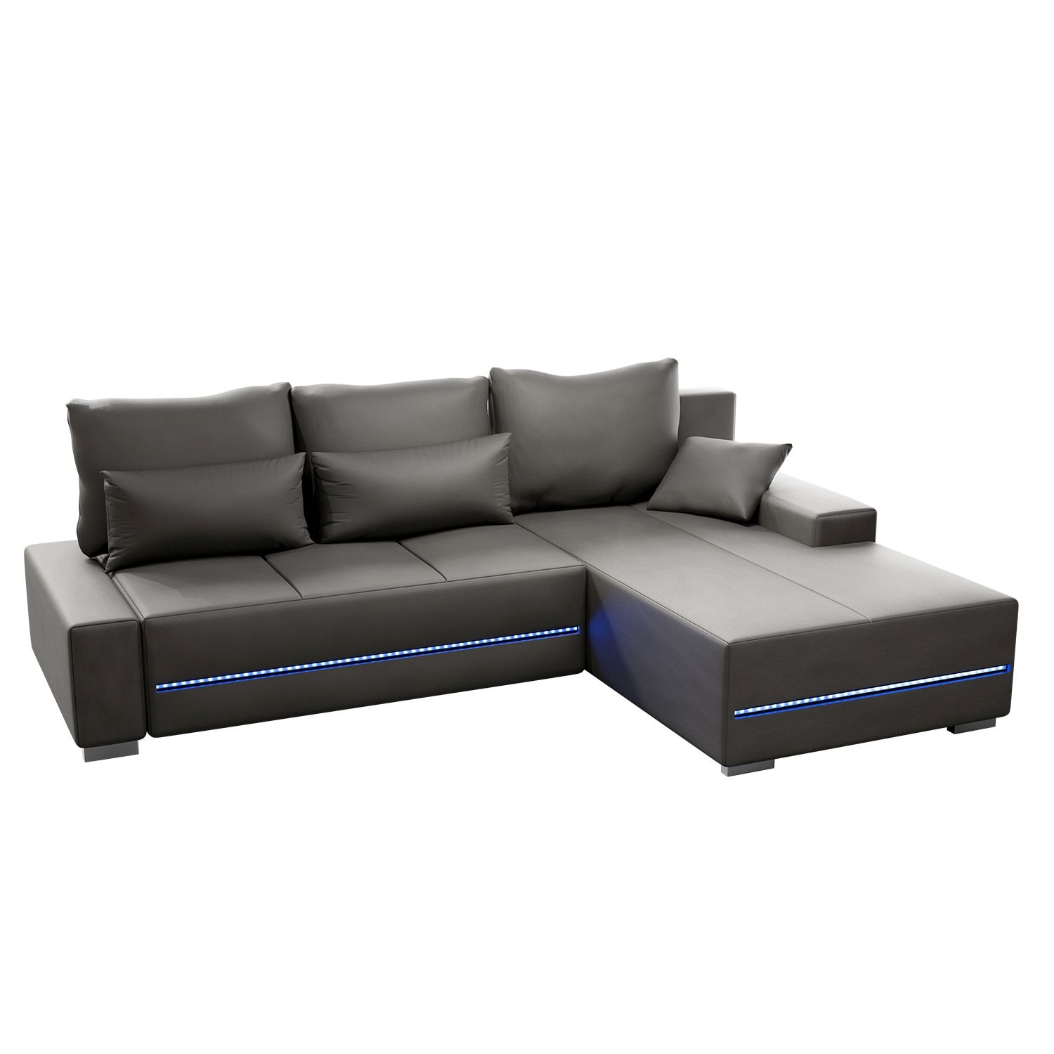 Juskys Sofa Davos Rechts - Bequemes Ecksofa mit Schlaffunktion, Bettkasten, Samt & LEDs - Hellgrau - Bild 1