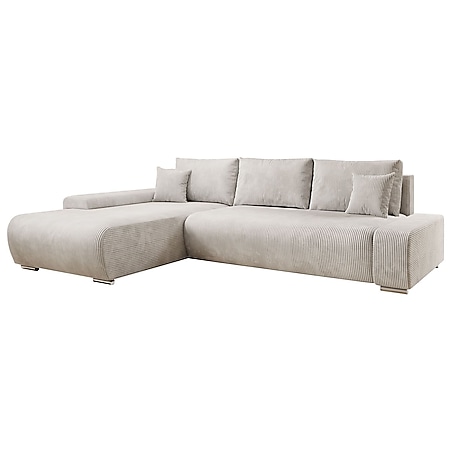 Juskys Sofa Iseo L Form mit Schlaffunktion - Stoff Couch für Wohnzimmer - modern & bequem - Beige - Bild 1