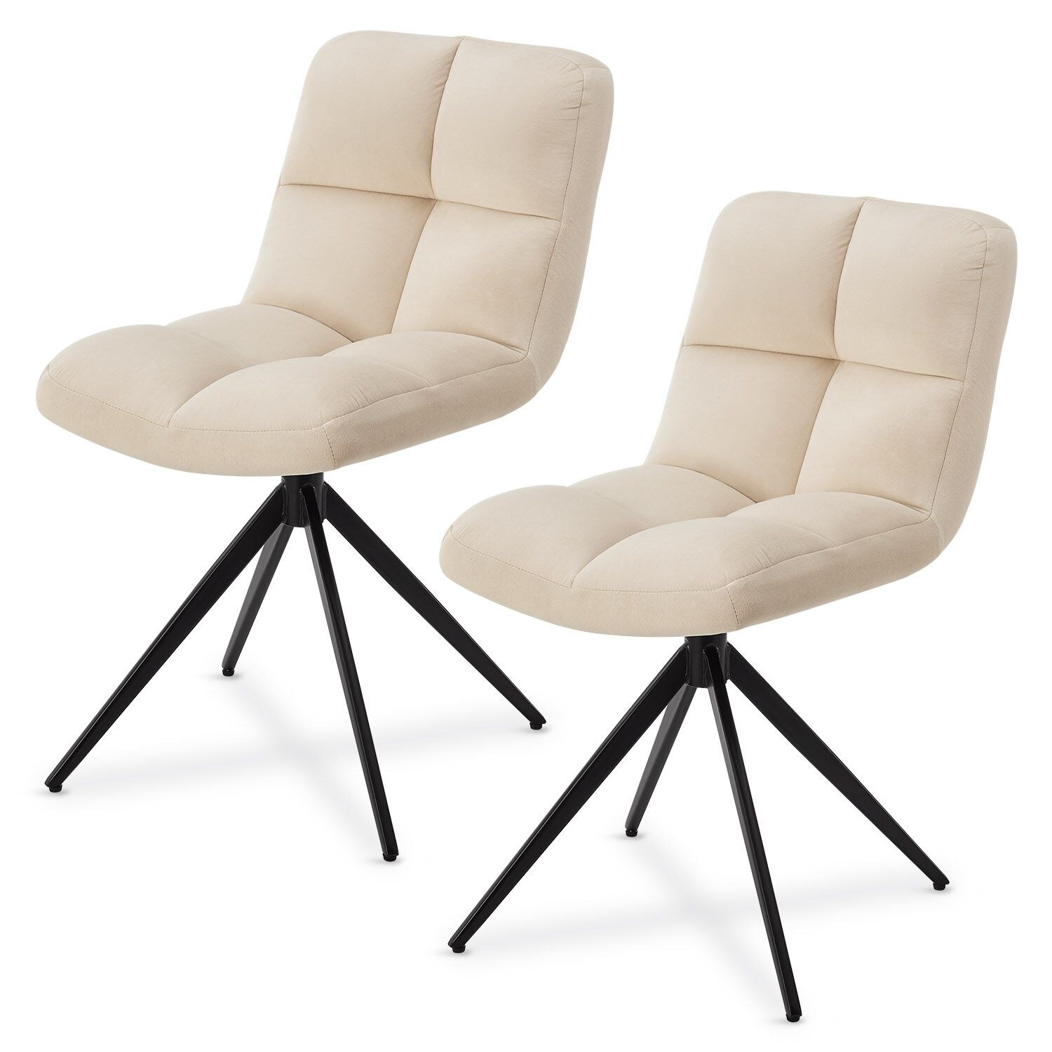 Juskys Drehstuhl Dallas 2er Set – Esszimmerstühle drehbar – Stuhl 120 kg belastbar – Samt Beige | 04262437180052