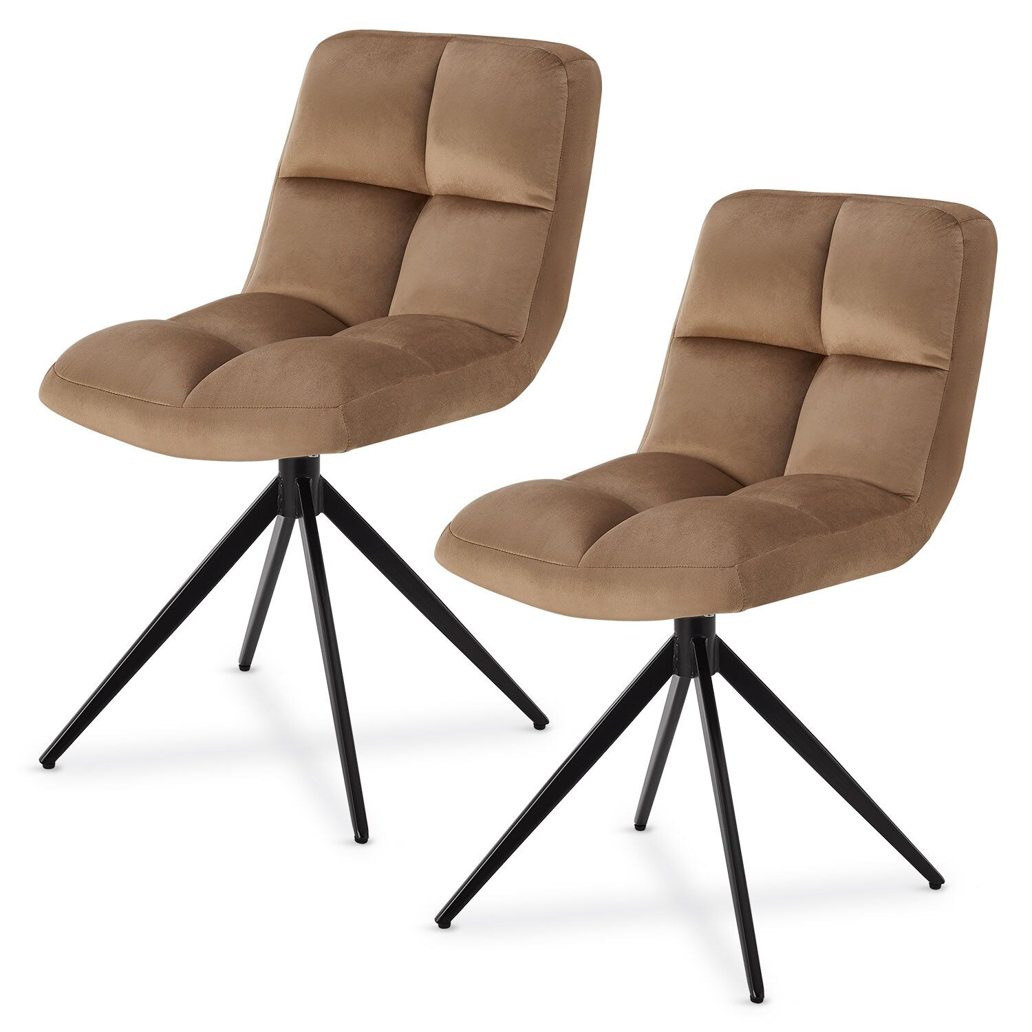 Juskys Drehstuhl Dallas 2er Set – Esszimmerstühle drehbar – Stuhl 120 kg belastbar – Samt Hellbraun | 04262437180083