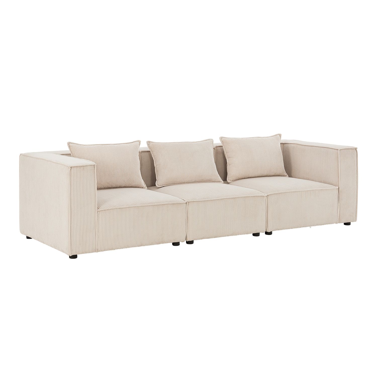 Juskys modulares Sofa Domas M - Couch Wohnzimmer - 3 Sitzer mit Lehnen & Kissen - Cord Beige - Bild 1