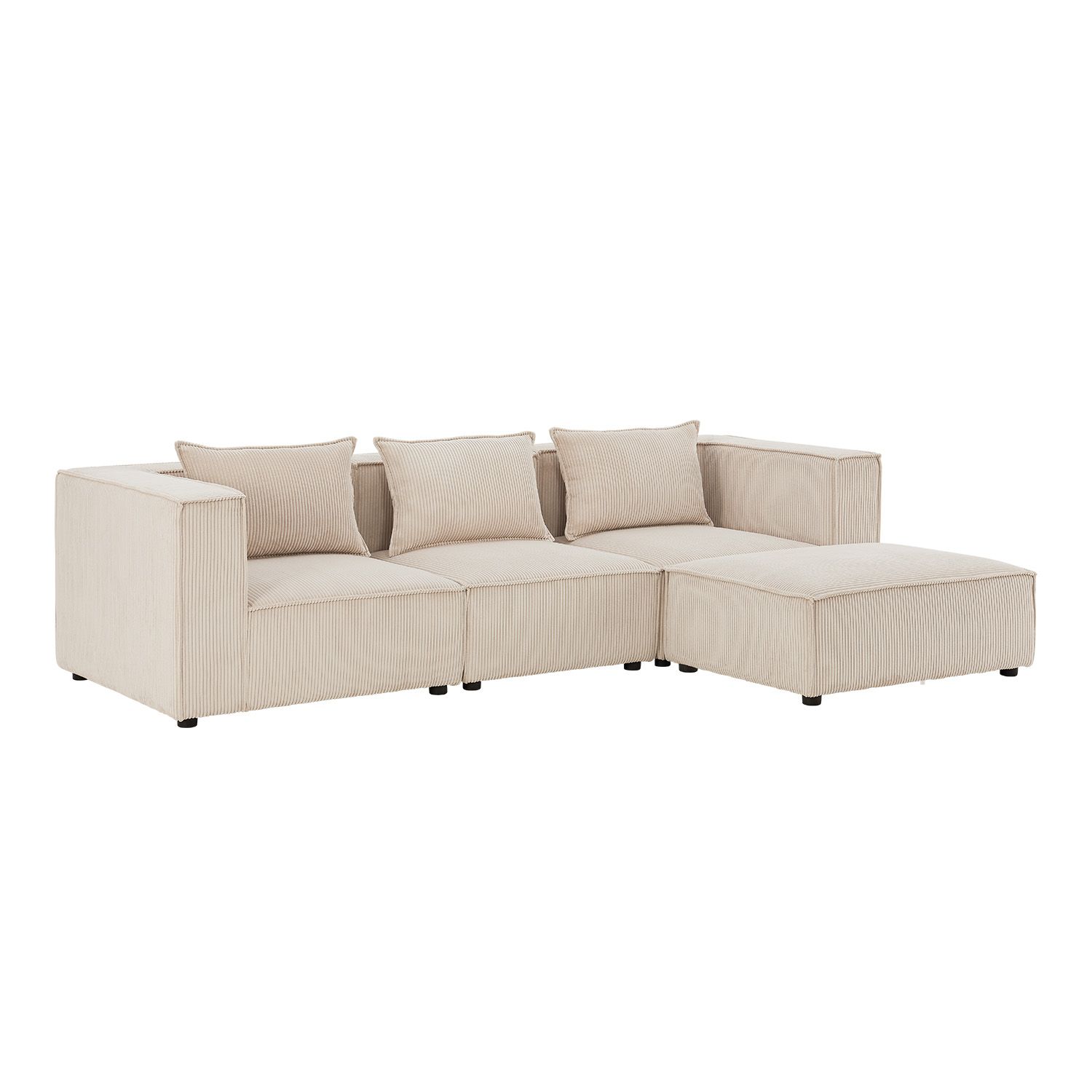 Juskys modulares Sofa Domas L - Couch Wohnzimmer - 3 Sitzer - Ottomane & Kissen - Cord Beige - Bild 1
