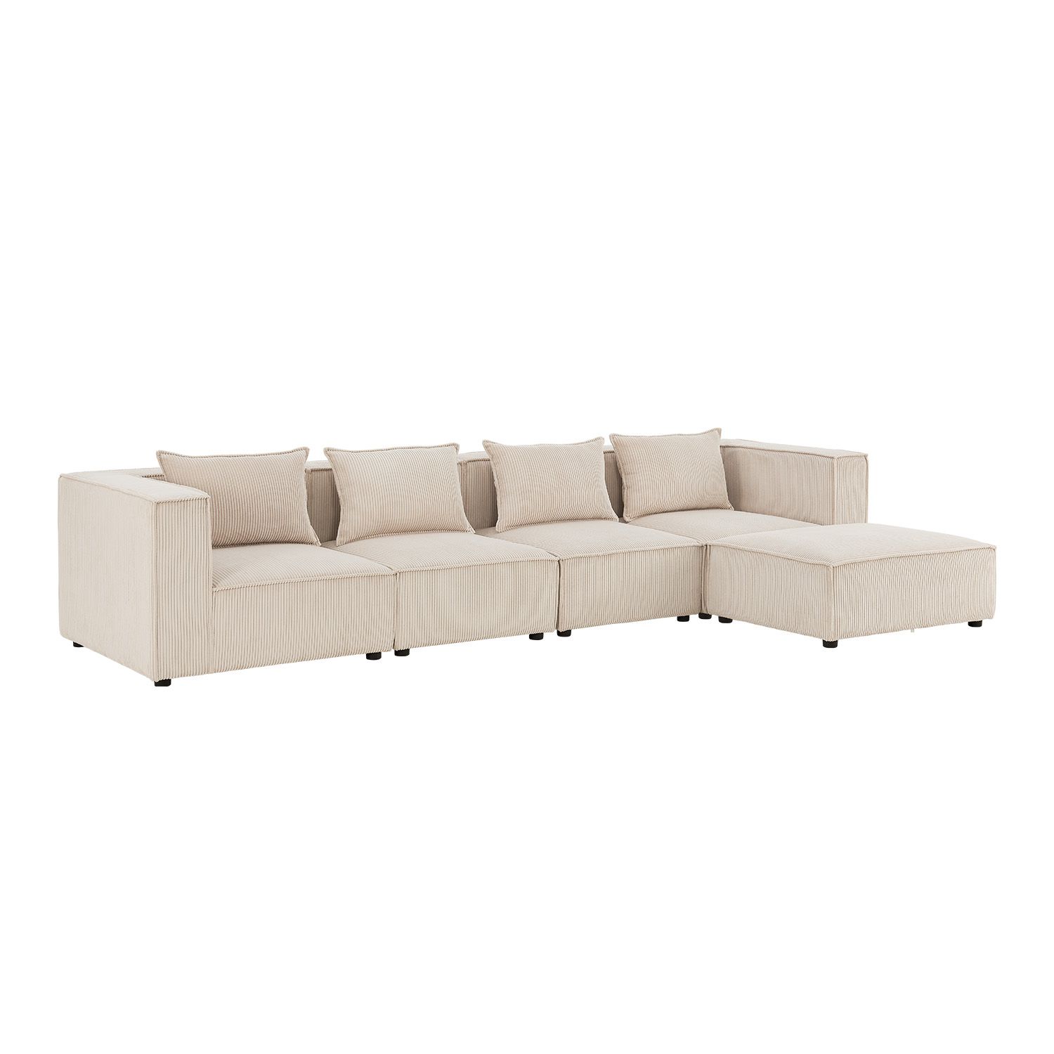 Juskys modulares Sofa Domas XL - Couch Wohnzimmer - 4 Sitzer - Ottomane & Kissen - Cord Beige - Bild 1