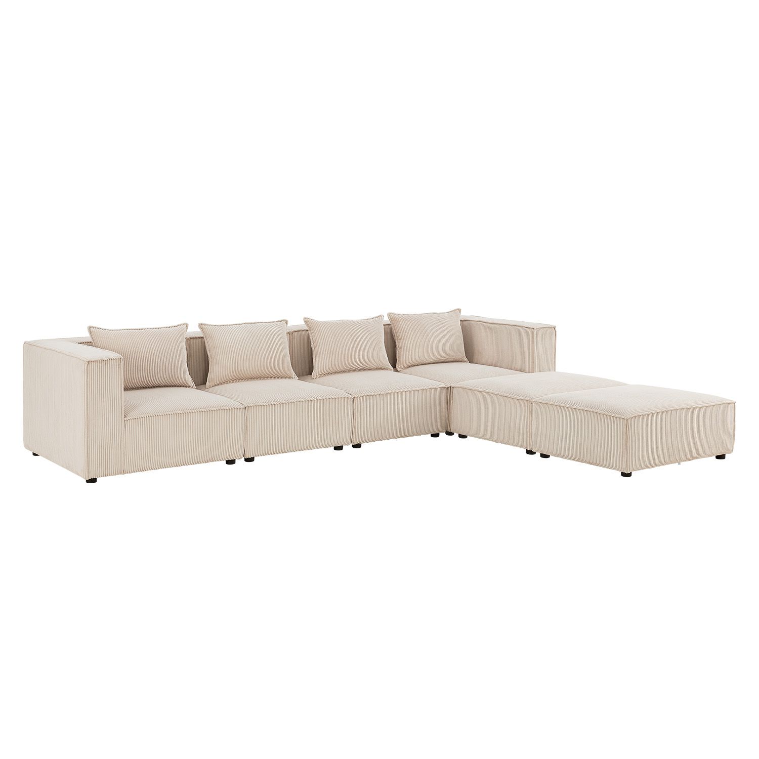 Juskys modulares Sofa Domas XXL - Couch Wohnzimmer - 2 Ottomanen, Lehnen & Kissen - Cord Beige - Bild 1