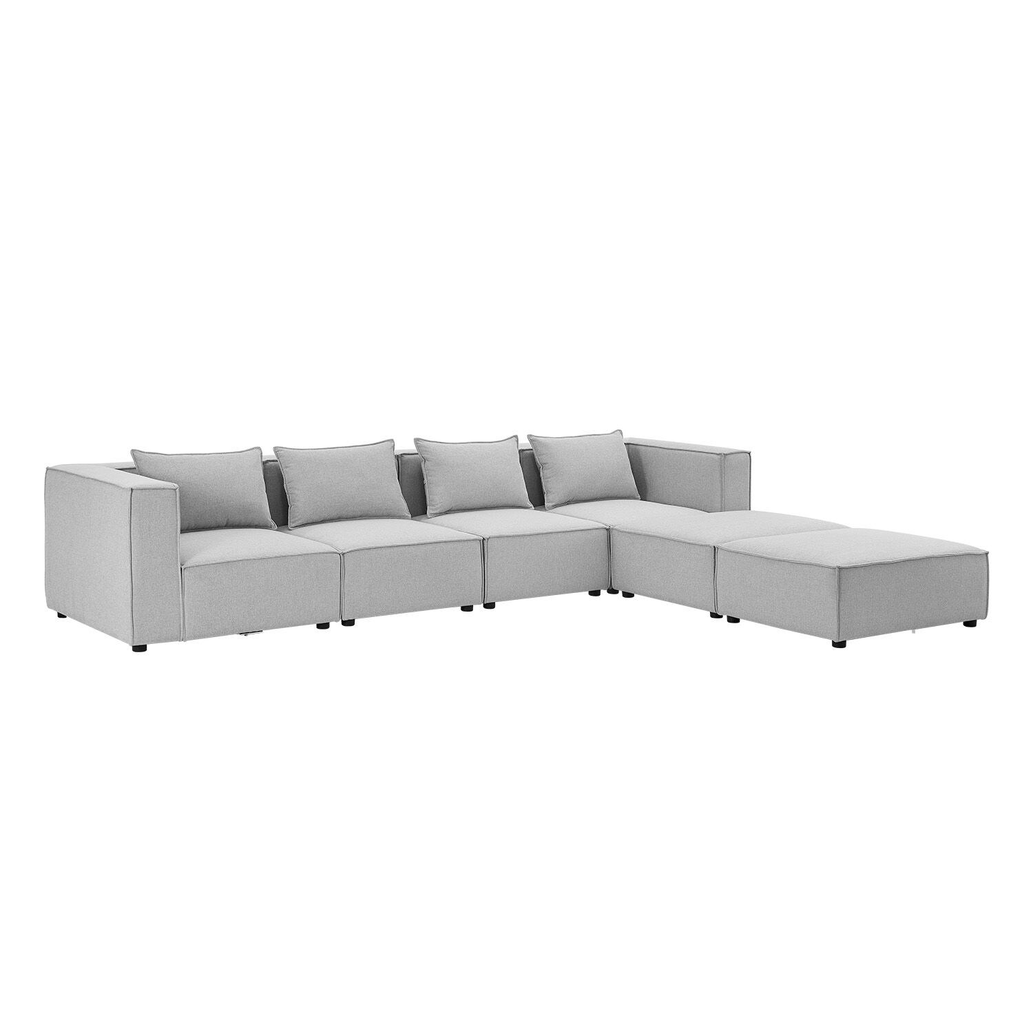 Juskys modulares Sofa Domas XXL - Couch Wohnzimmer - 2 Ottomanen, Lehnen & Kissen - Stoff Hellgrau - Bild 1