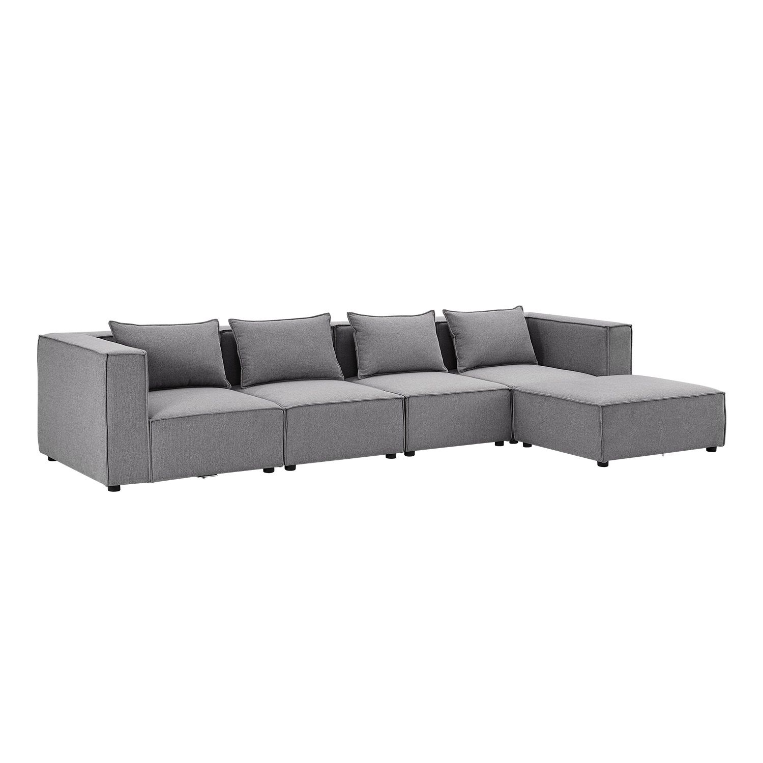 Juskys modulares Sofa Domas XL - Couch Wohnzimmer - 4 Sitzer - Ottomane & Kissen - Stoff Dunkelgrau - Bild 1