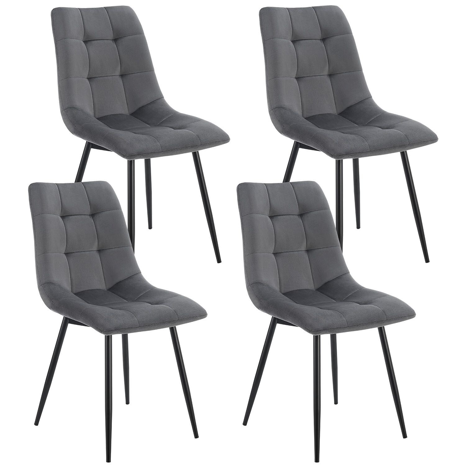 Juskys Esszimmerstühle Blanca 4er Set – Samt Stühle gepolstert – Stuhl Esszimmer & Küche Dunkelgrau | 04262437180717