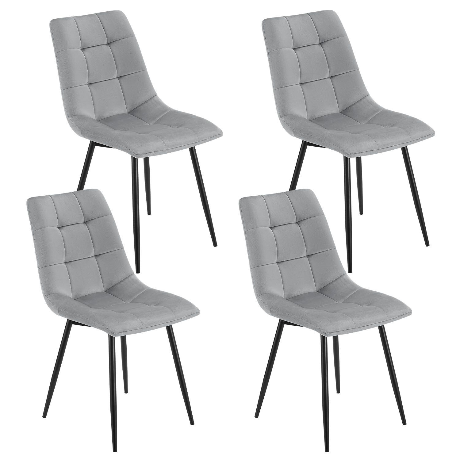 Juskys Esszimmerstühle Blanca 4er Set – Samt Stühle gepolstert – Stuhl Esszimmer & Küche Hellgrau | 04262437180724