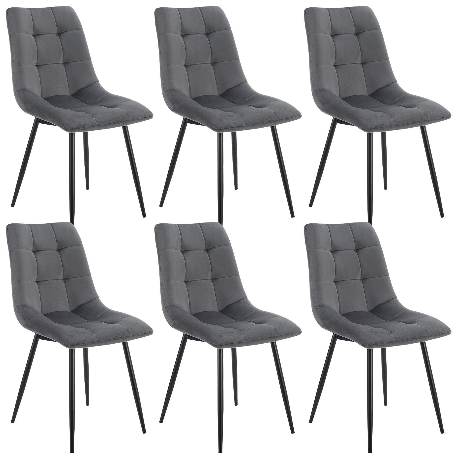 Juskys Esszimmerstühle Blanca 6er Set – Samt Stühle gepolstert – Stuhl Esszimmer & Küche Dunkelgrau | 04262437180748