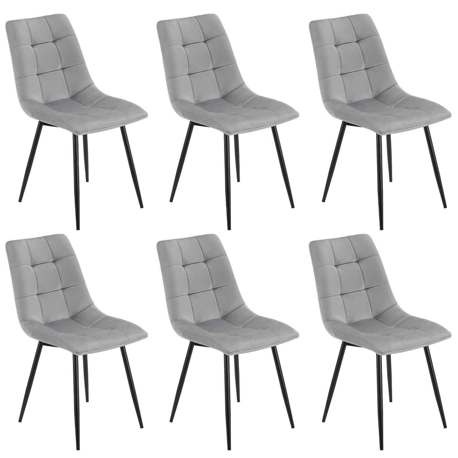 Juskys Esszimmerstühle Blanca 6er Set – Samt Stühle gepolstert – Stuhl Esszimmer & Küche Hellgrau | 04262437180755