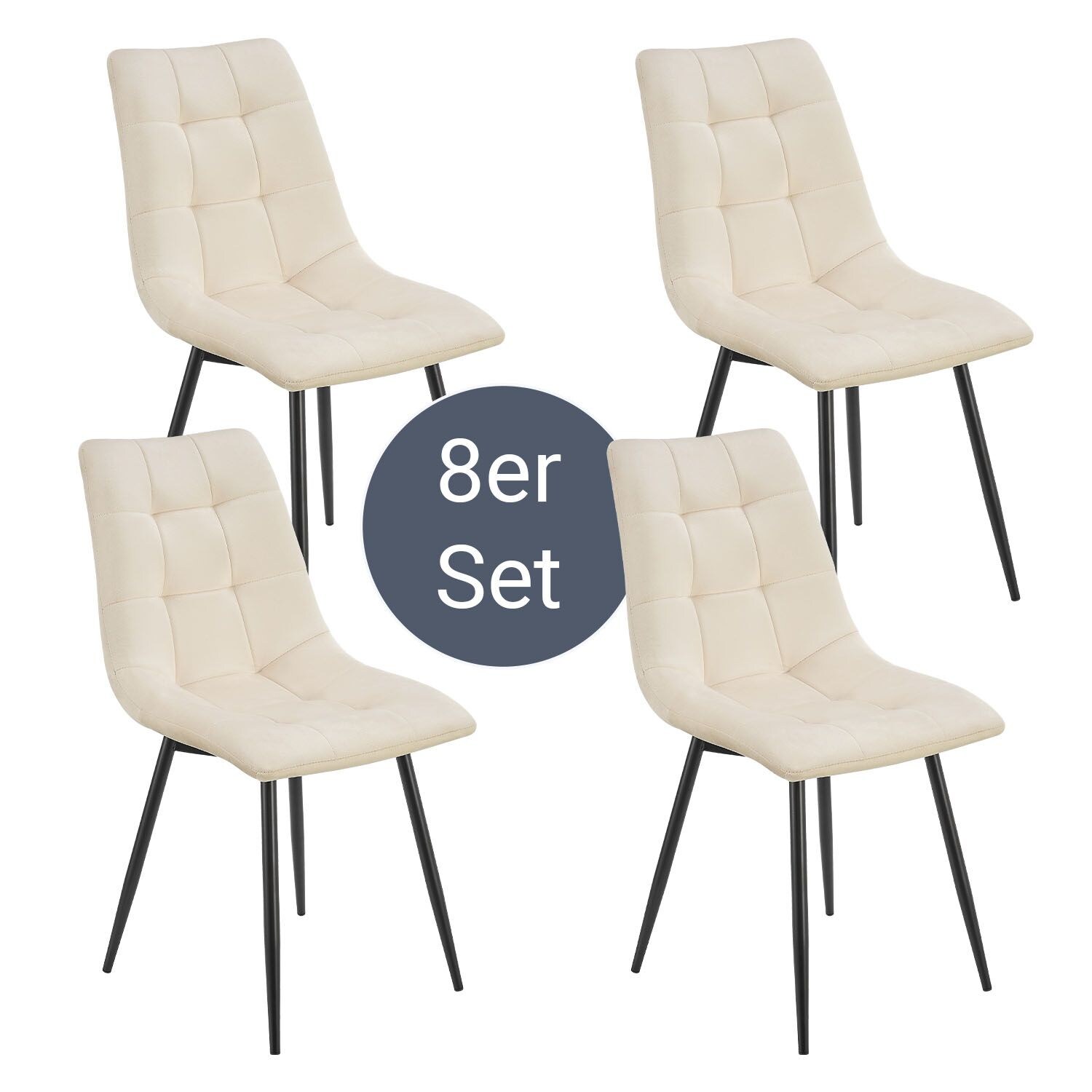 Juskys Esszimmerstühle Blanca 8er Set – Samt Stühle gepolstert – Stuhl Esszimmer & Küche Beige | 04262437180793
