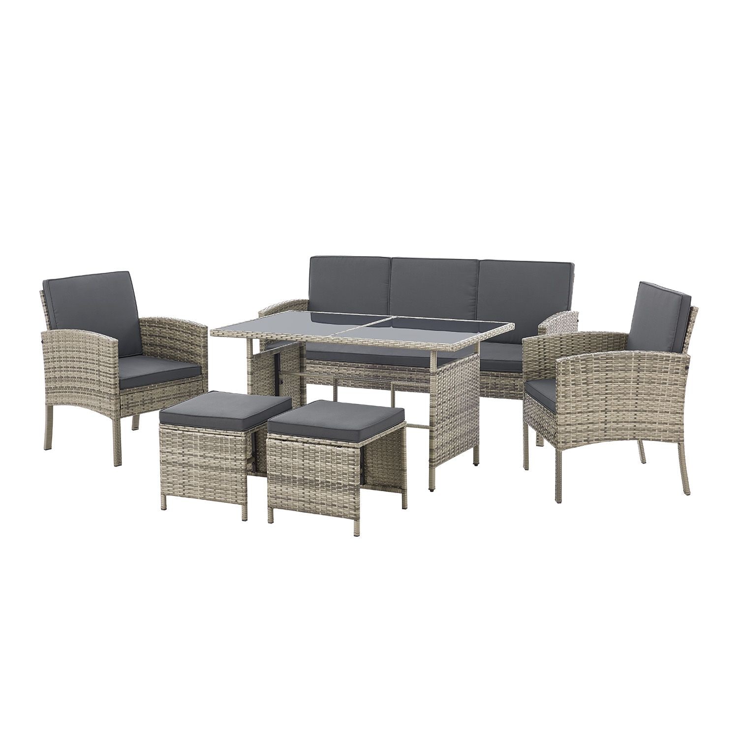 Juskys Polyrattan Gartenmöbel Sitzgruppe Turin Set 6 teilig - Outdoor Möbel mit Tisch – Lounge grau-meliert