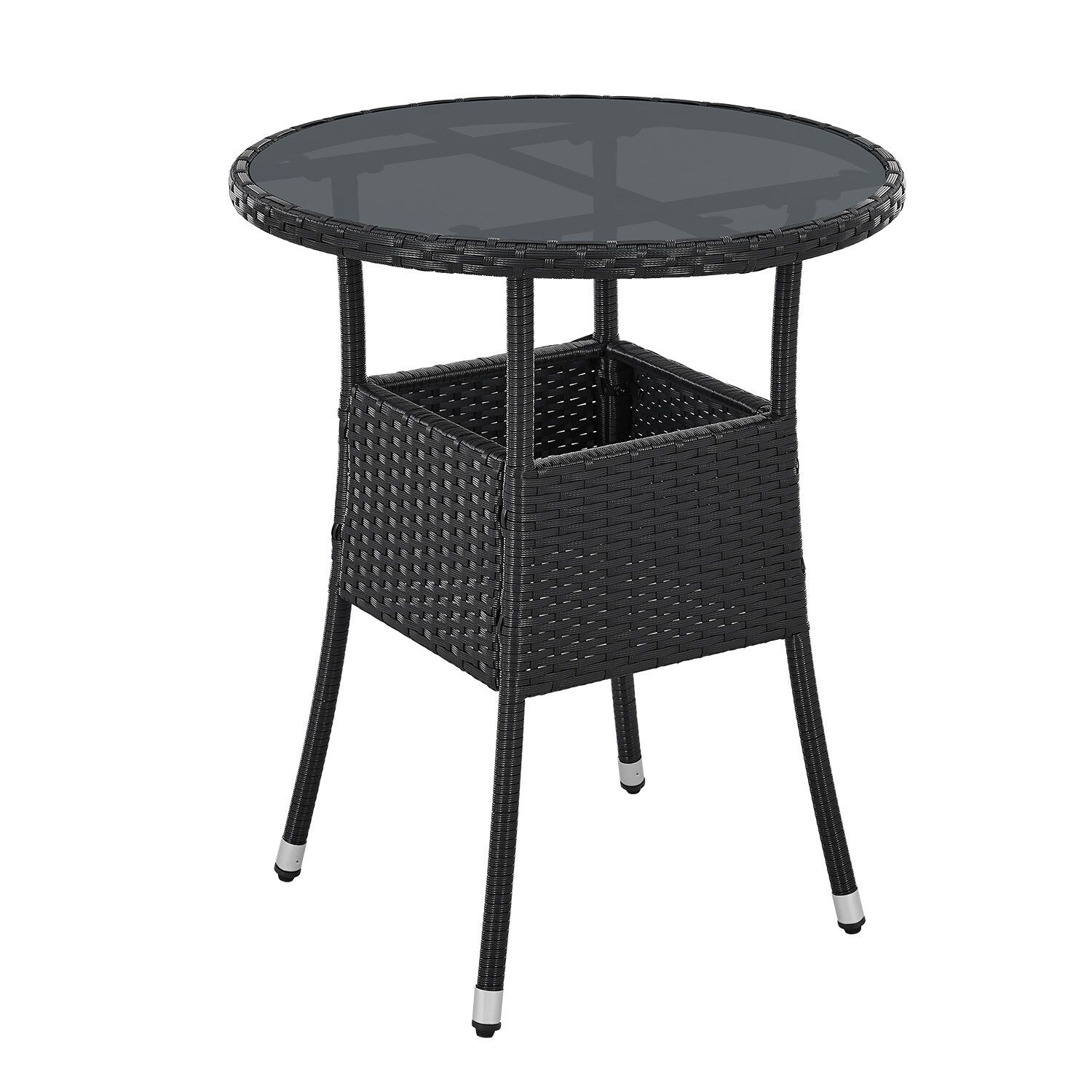 Juskys Polyrattan Gartentisch Yoro rund – wetterfest Outdoor Beistelltisch Ø 60 cm – Schwarz | 04262437180144
