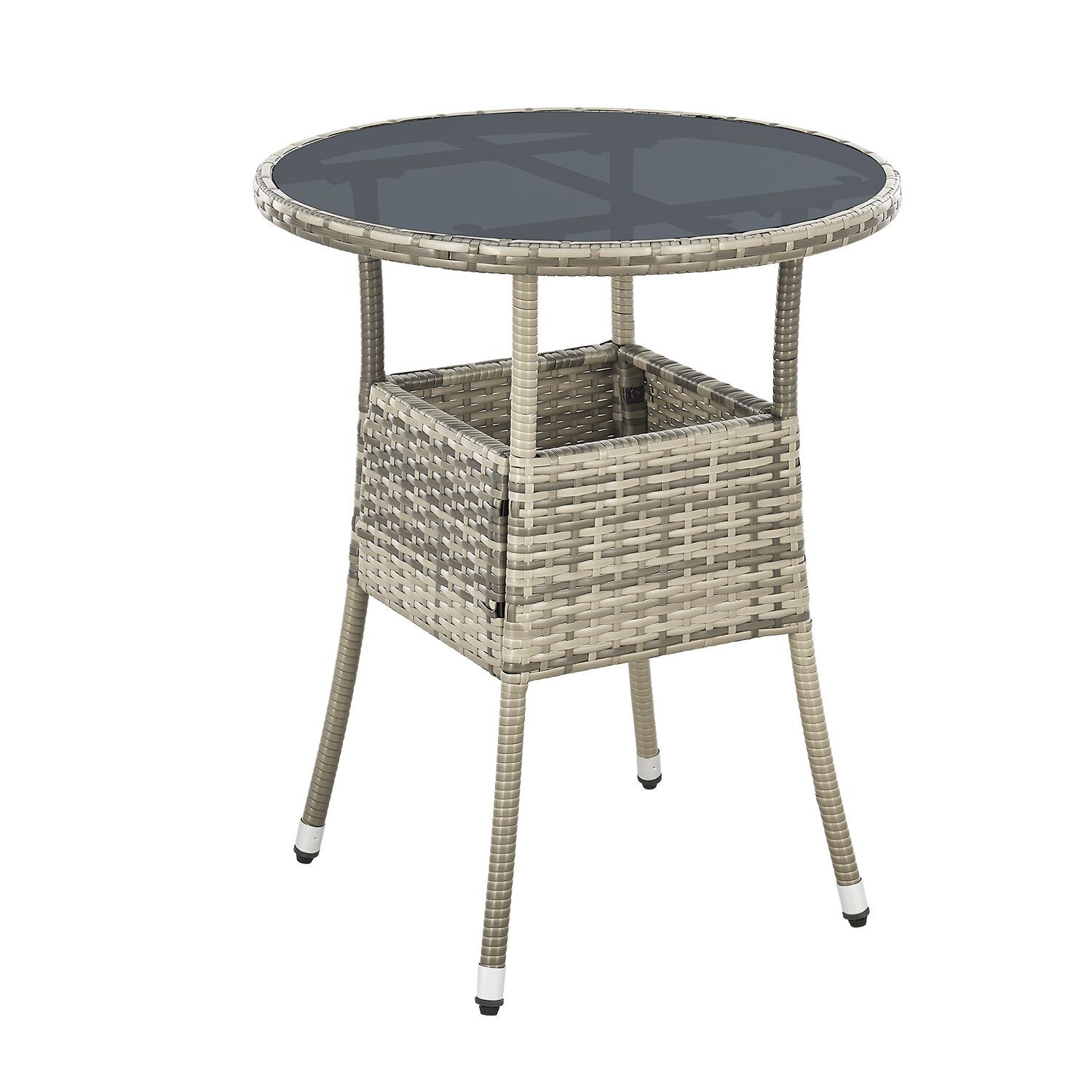 Juskys Polyrattan Gartentisch Yoro rund – wetterfest Outdoor Beistelltisch Ø 60 cm – Grau | 04262437180151