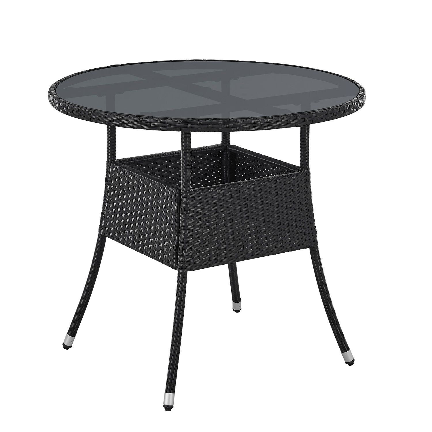 Juskys Polyrattan Gartentisch Yoro rund – wetterfest Outdoor Beistelltisch Ø 80 cm – Schwarz | 04262437180168