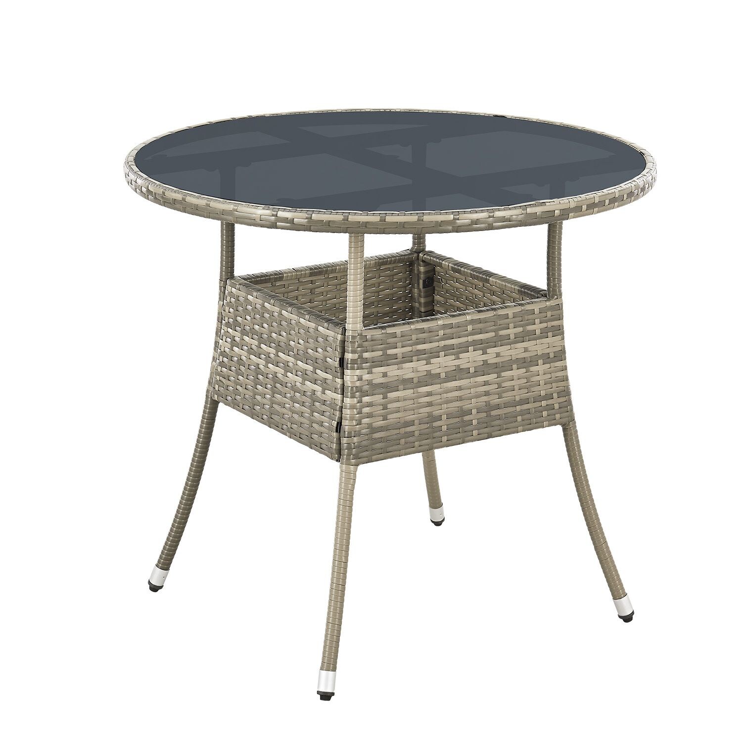 Juskys Polyrattan Gartentisch Yoro rund – wetterfest Outdoor Beistelltisch Ø 80 cm – Grau | 04262437180175