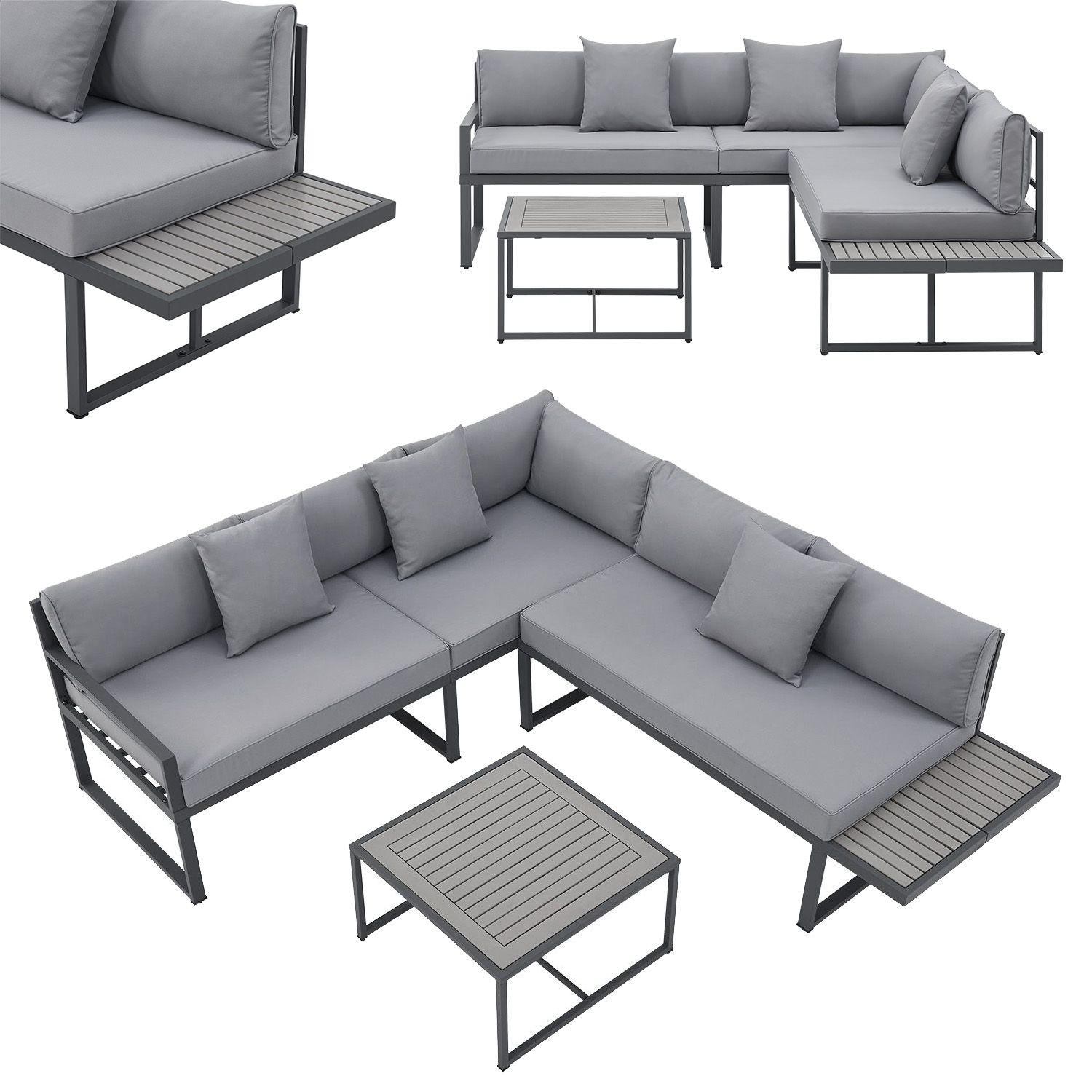 Juskys Gartenm&ouml;bel Lounge St. Tropez f&uuml;r 4 Personen - Set Tisch, Sofa & Kissen - Balkonm&ouml;bel Grau - Bild 1