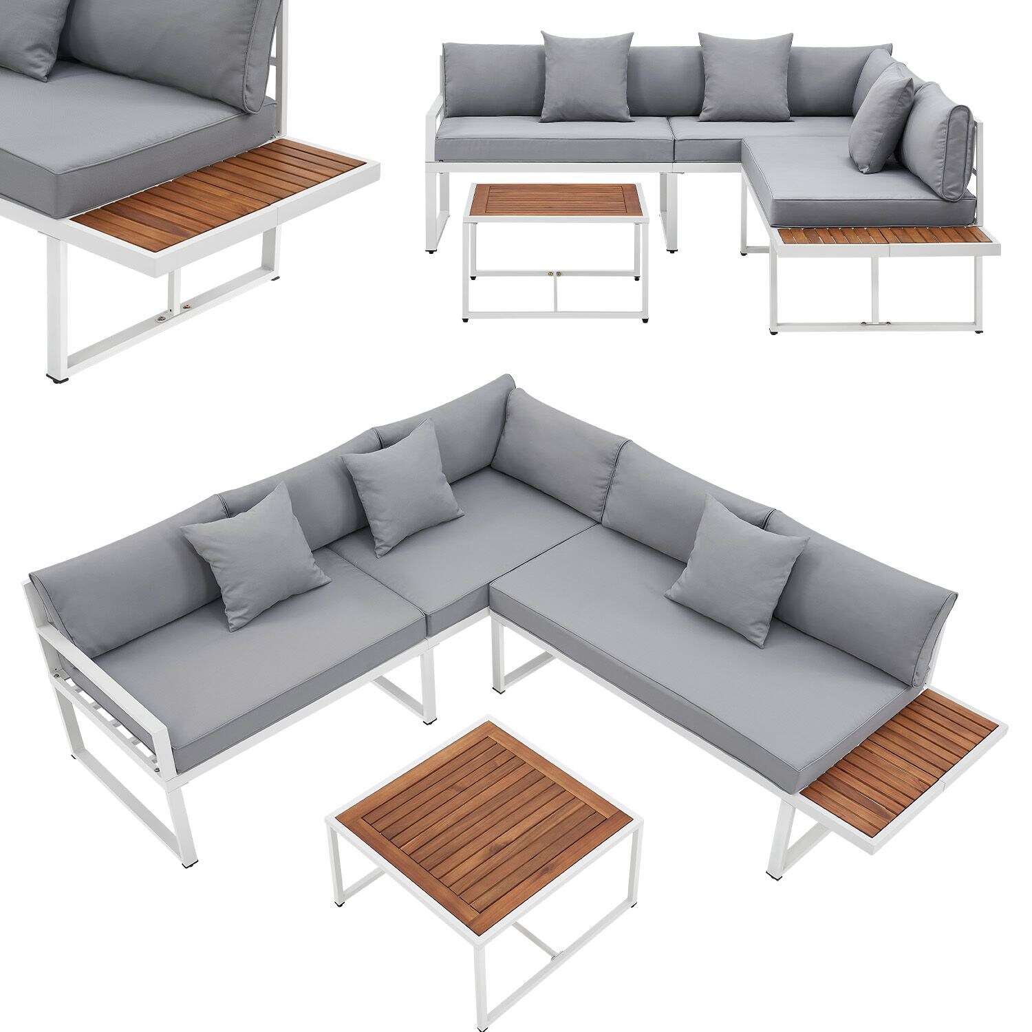 Juskys Gartenmöbel Lounge St. Tropez für 4 Personen – Set Tisch, Sofa & Kissen – Balkonmöbel Weiß | 04262437180243