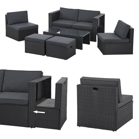 Juskys Polyrattan Gartenmöbel Set Salou - Outdoor Lounge für 6 Personen, wetterfest, versch. Farben