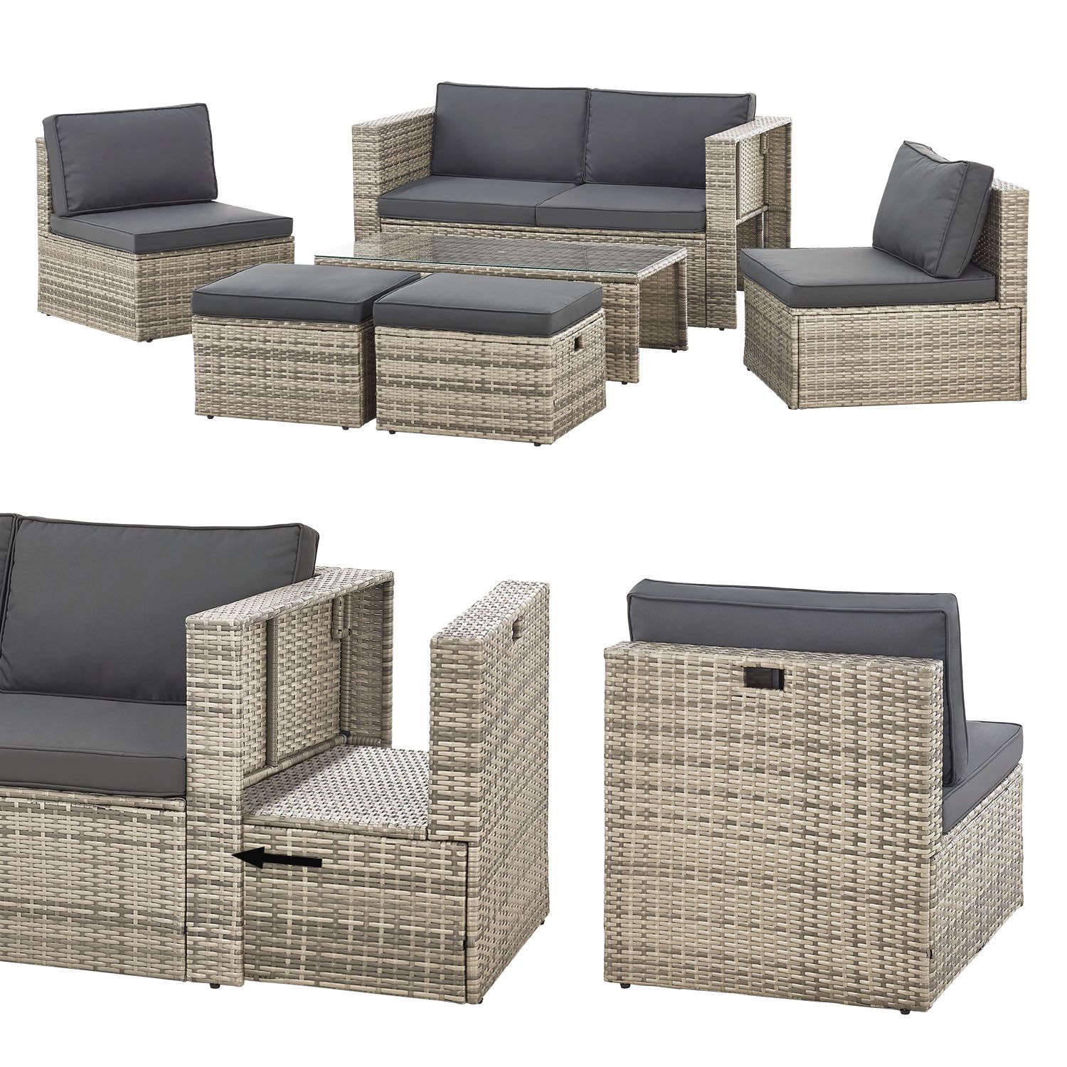 Juskys Polyrattan Gartenm&ouml;bel Set Salou - Outdoor Lounge f&uuml;r 6 Personen, wetterfest - Grau - Bild 1