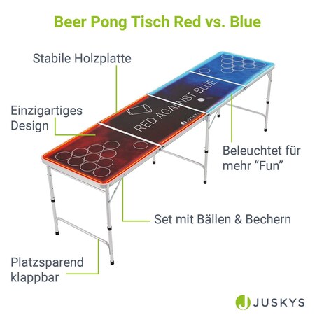 Juskys Beer Pong Tisch Red vs. Blue mit Beleuchtung - Bier Trinkspiel Set  Becher Bälle - Rot, Blau online kaufen bei Netto