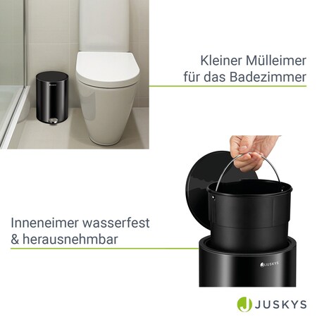Juskys Kosmetikeimer 3 L - Bad Treteimer Stahl - klein, geruchsdicht,  rostfrei - Mülleimer Schwarz online kaufen bei Netto