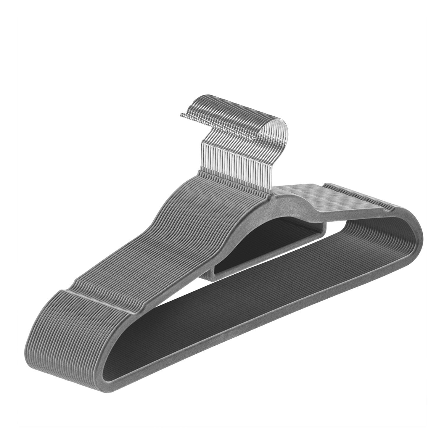 Juskys Kleiderb&uuml;gel Samt 30er Set - B&uuml;gel rutschfest, schmal, beflockt - Samtb&uuml;gel 30 St&uuml;ck Grau - Bild 1