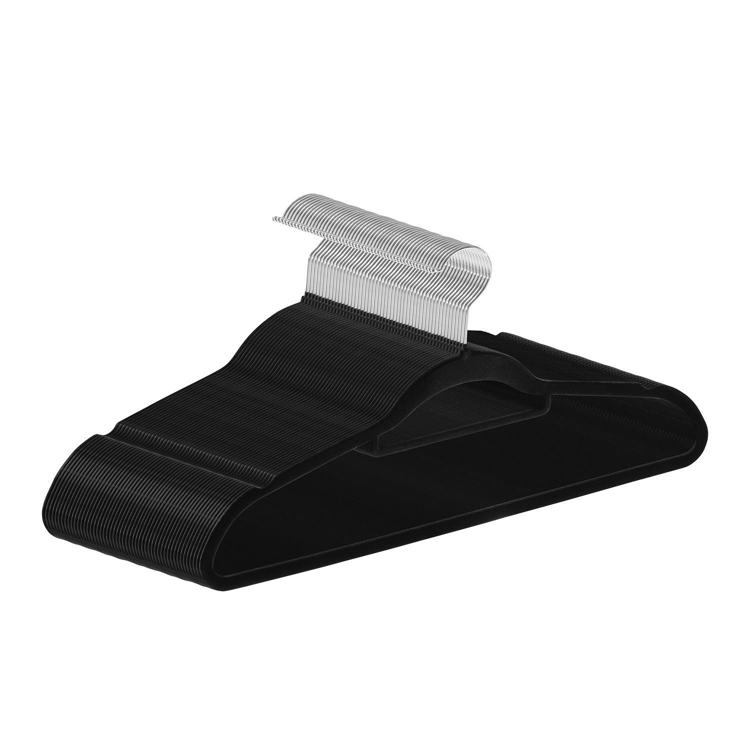 Juskys Kleiderb&uuml;gel Samt 50er Set - B&uuml;gel rutschfest, schmal, beflockt - Samtb&uuml;gel 50 St&uuml;ck Schwarz - Bild 1