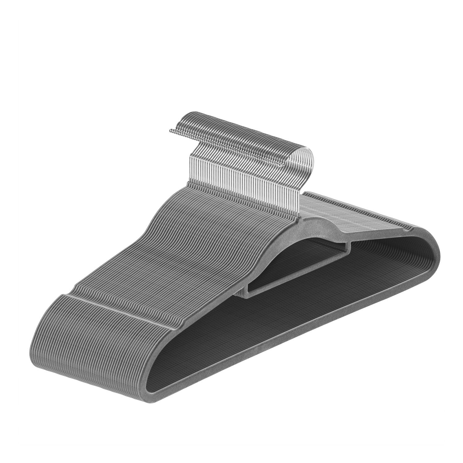 Juskys Kleiderb&uuml;gel Samt 50er Set - B&uuml;gel rutschfest, schmal, beflockt - Samtb&uuml;gel 50 St&uuml;ck Grau - Bild 1