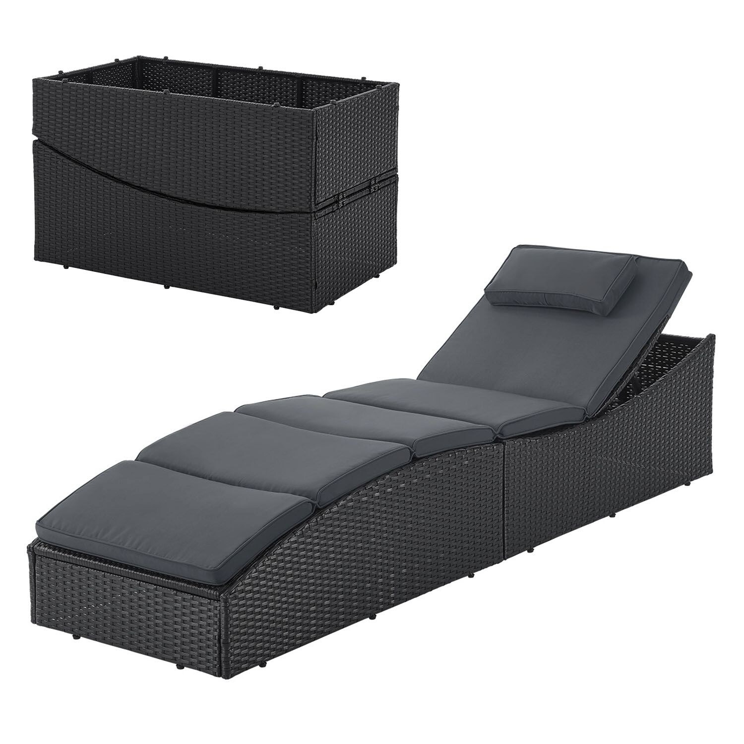 Juskys Sonnenliege Lamia klappbar – Polyrattan Gartenliege mit Auflage – Outdoor Liege Schwarz | 04262437181103
