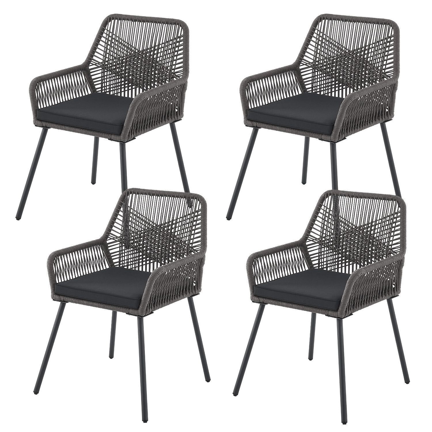 Juskys Rope Gartenstühle Kastos 4er Set – Outdoor Stuhl 150 kg belastbar – Gartenstuhl Grau | 04262437181165