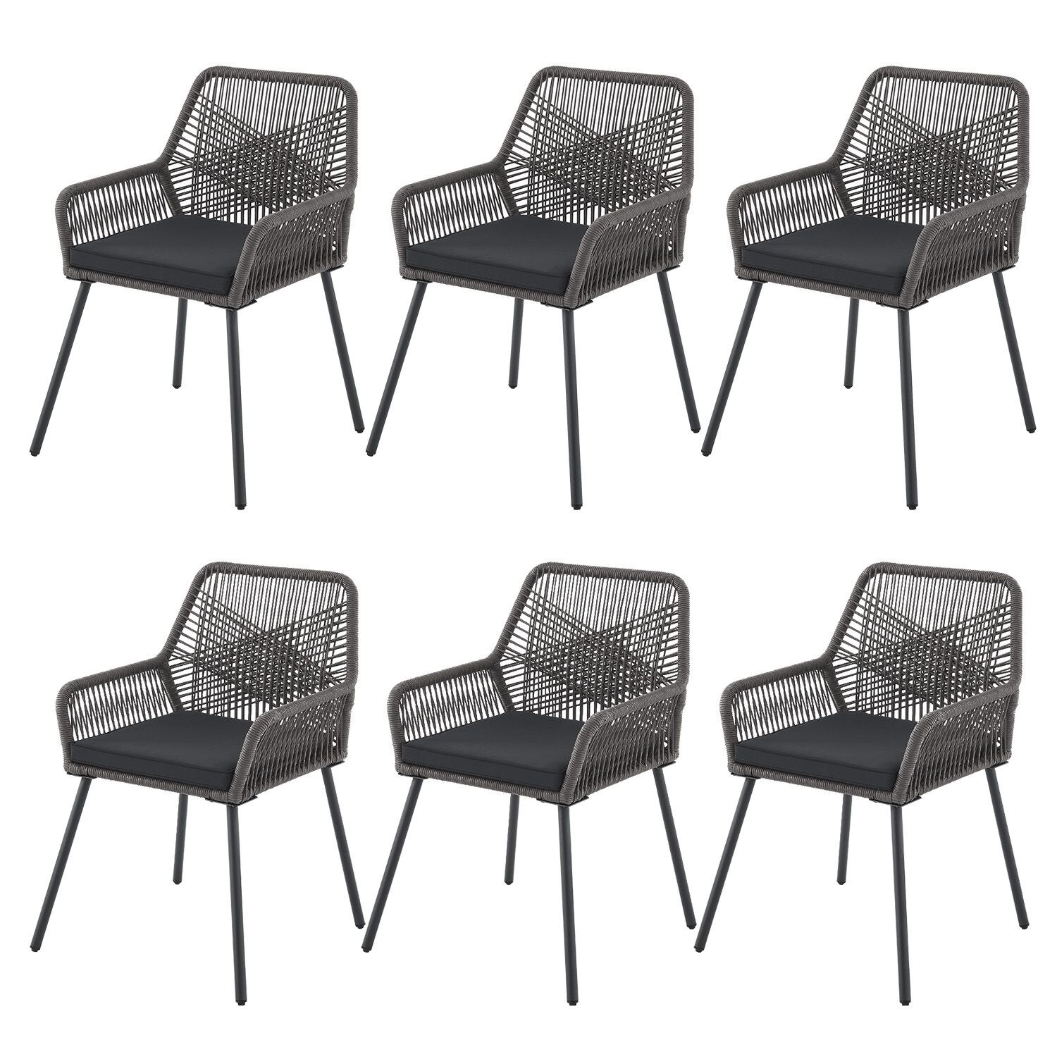 Juskys Rope Gartenstühle Kastos 6er Set – Outdoor Stuhl 150 kg belastbar – Gartenstuhl Grau | 04262437181172