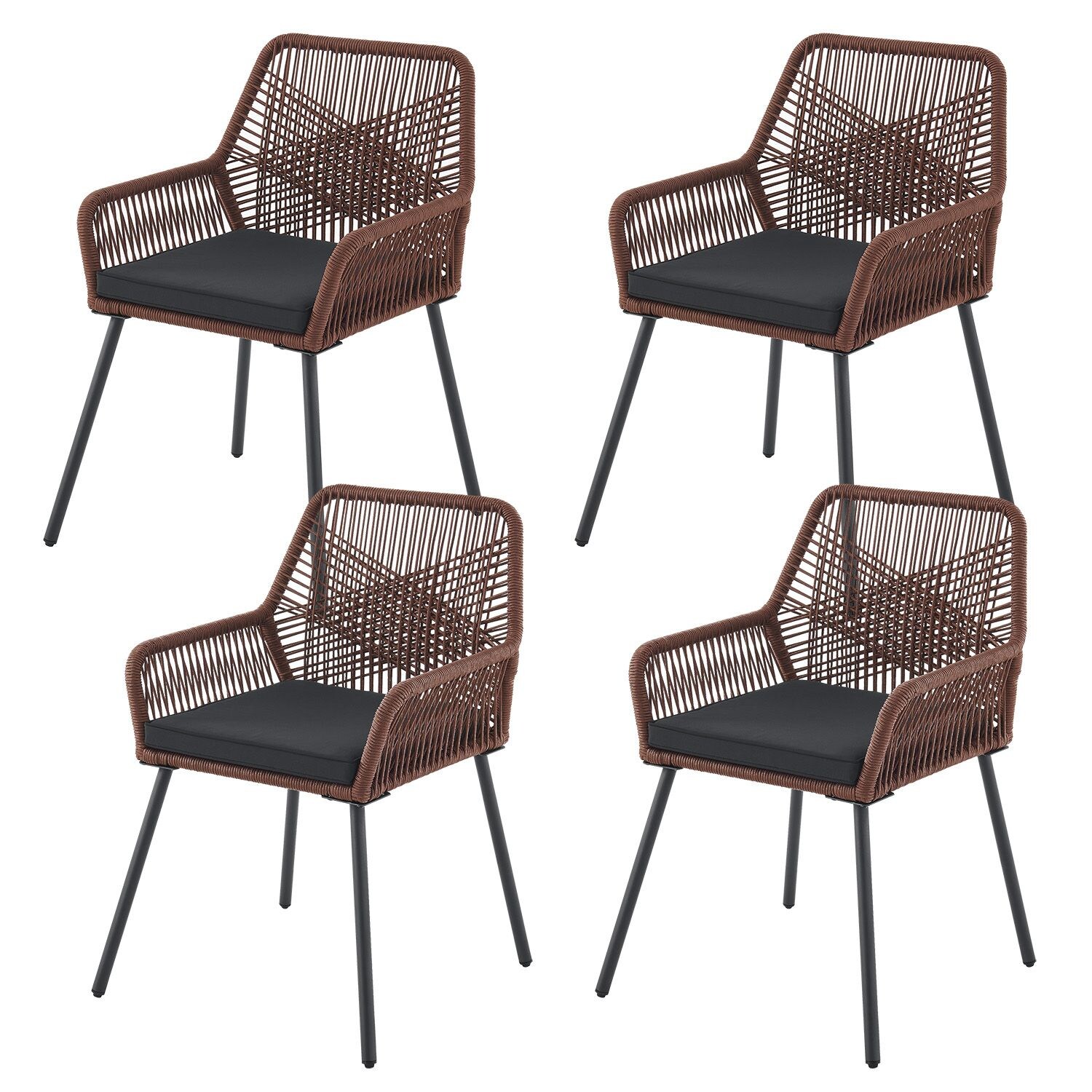 Juskys Rope Gartenstühle Kastos 4er Set – Outdoor Stuhl 150 kg belastbar – Gartenstuhl Braun | 04262437181189