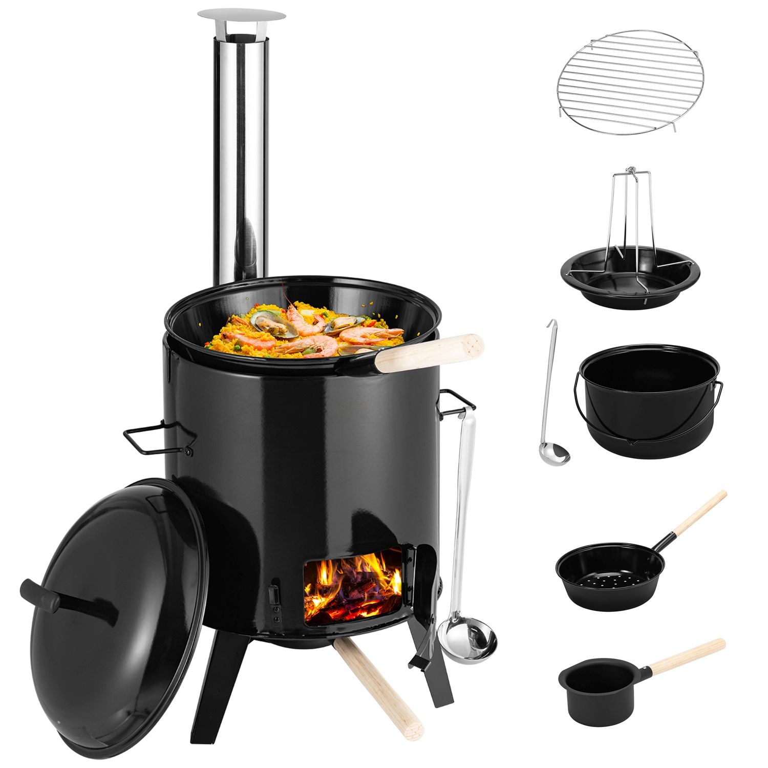 Juskys Gulaschkanone 17 Liter mit Kessel & Pfanne - Outdoor Holz Ofen zum Kochen, Braten & Grillen - Bild 1