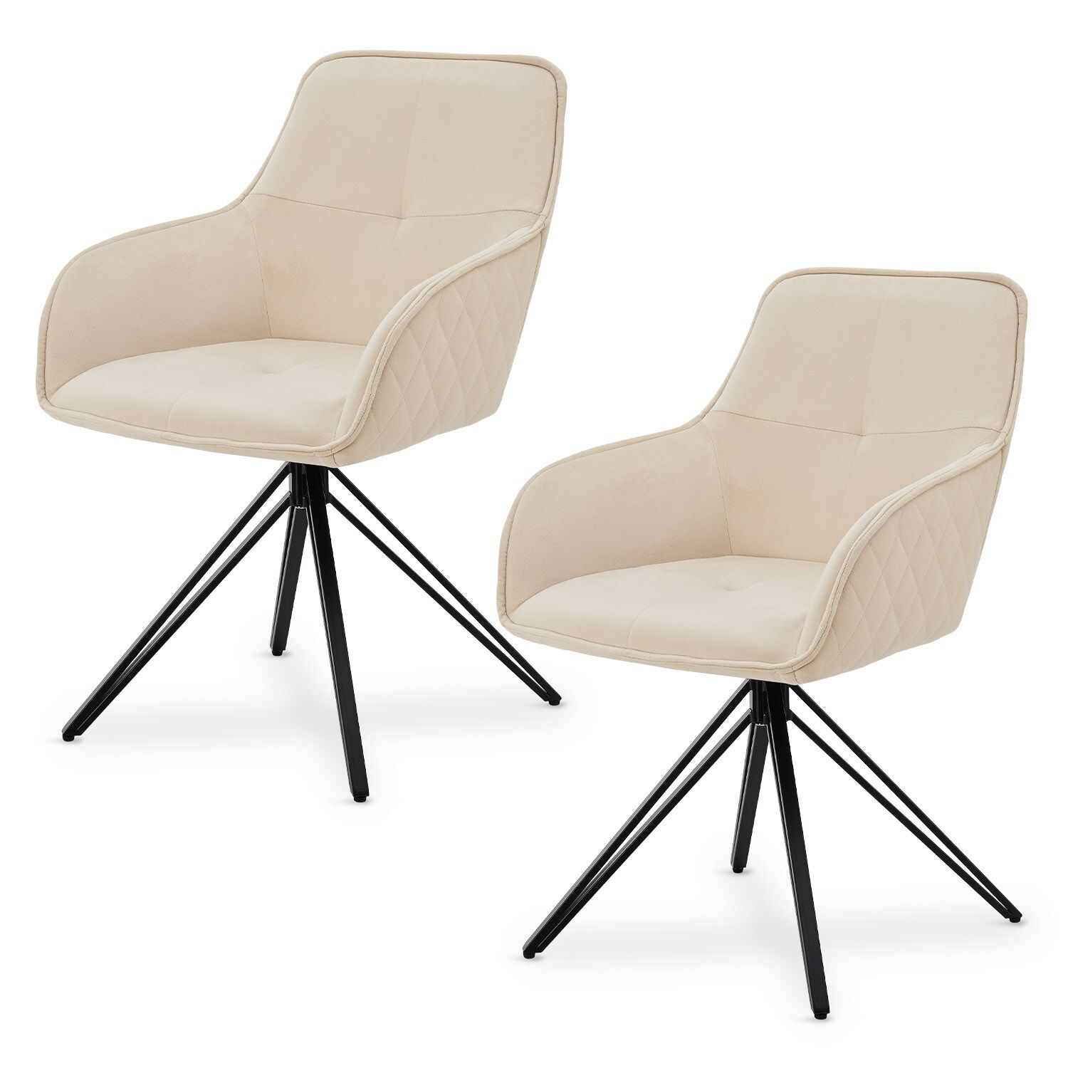 Juskys Drehstuhl Clyde 2er Set mit Armlehne & Stoff Bezug - Esszimmerstuhl modern Samt Beige - Bild 1